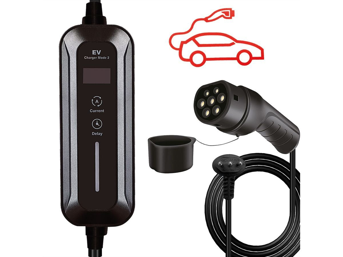 Roline Tragbares E-Auto Ladegert, Cei23-50 (It, Typ-L) & Typ2 Stecker, 1-Phasig, Mode 2, 16 A, 3,6 Kw, 7,5 M