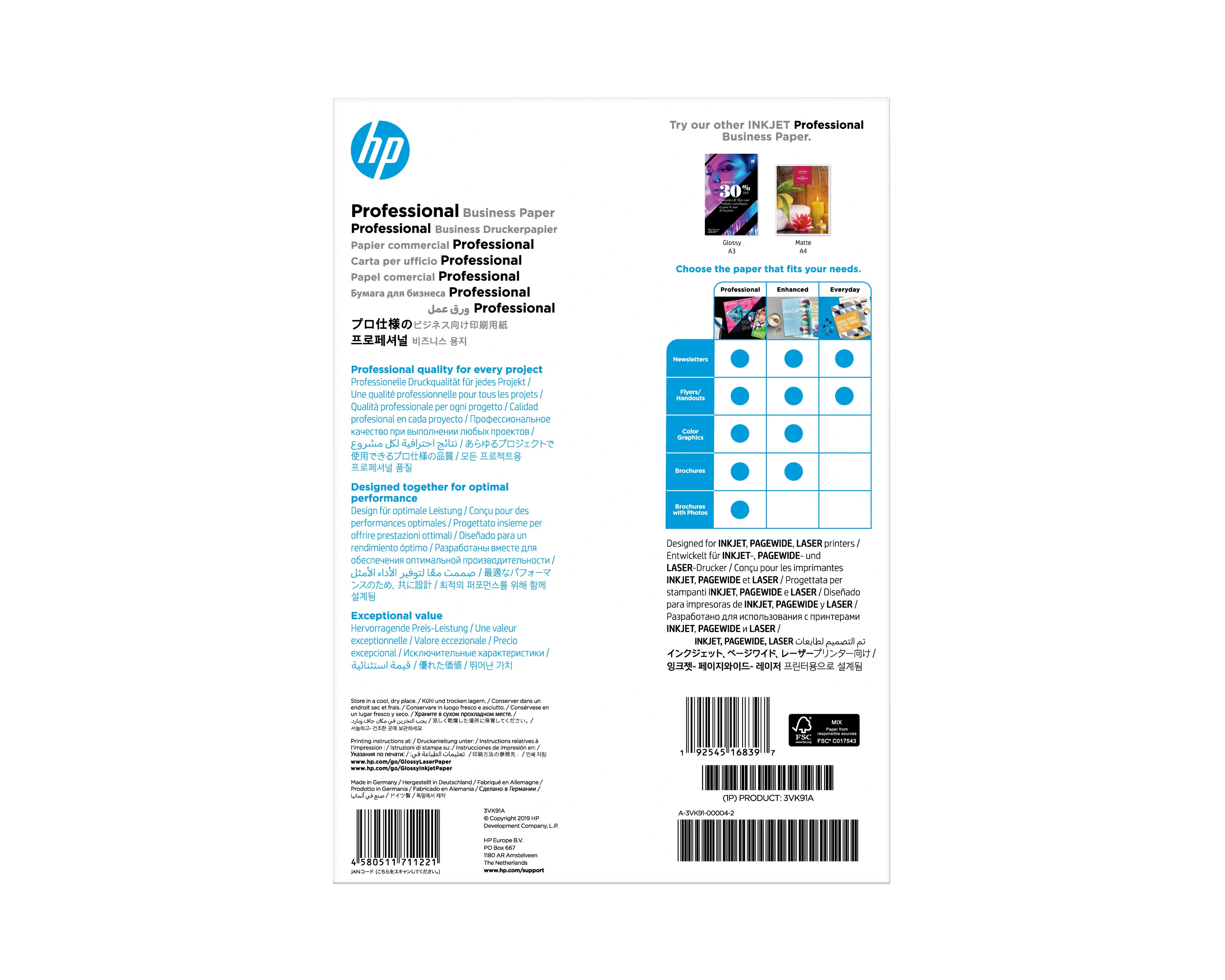 Hp Papel Profesional Glossybiz Gls 180g A4 150h Fsc