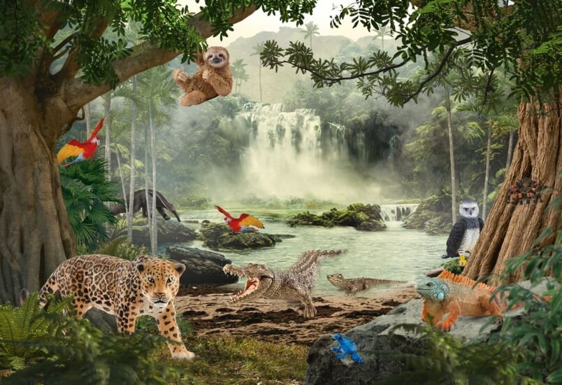 Schmidt Games Schleich: Wild Life - En The Rainforest, Juego Figura 100 Partes, Incluida La Figura De Schleich Crocodilejungs 56467