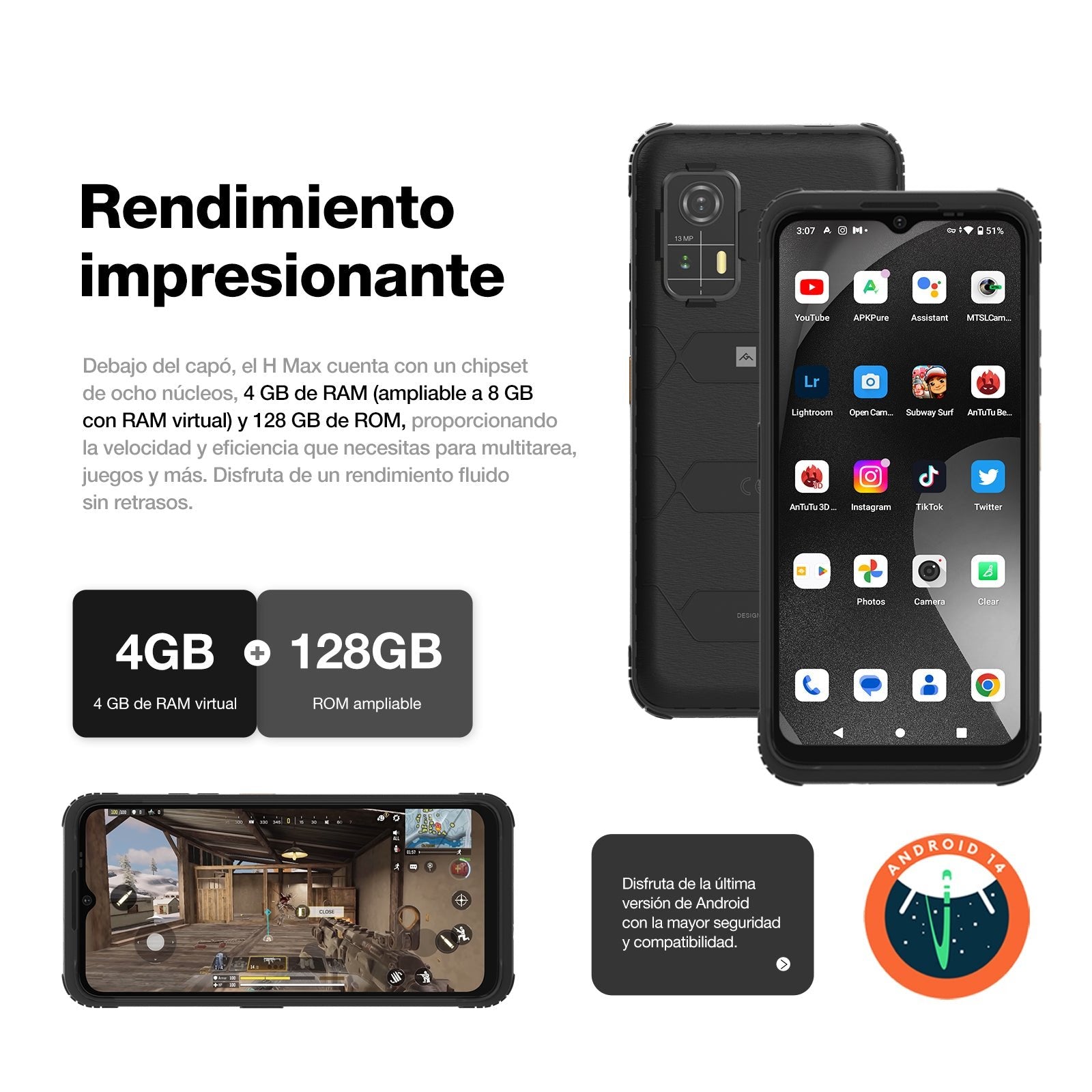 EAN 6934663606450 - AGM H Max 16,7 cm (6.56") SIM doble Android 14 4G USB Tipo C 4 GB 256 GB 10000 mAh Negro imagen 7