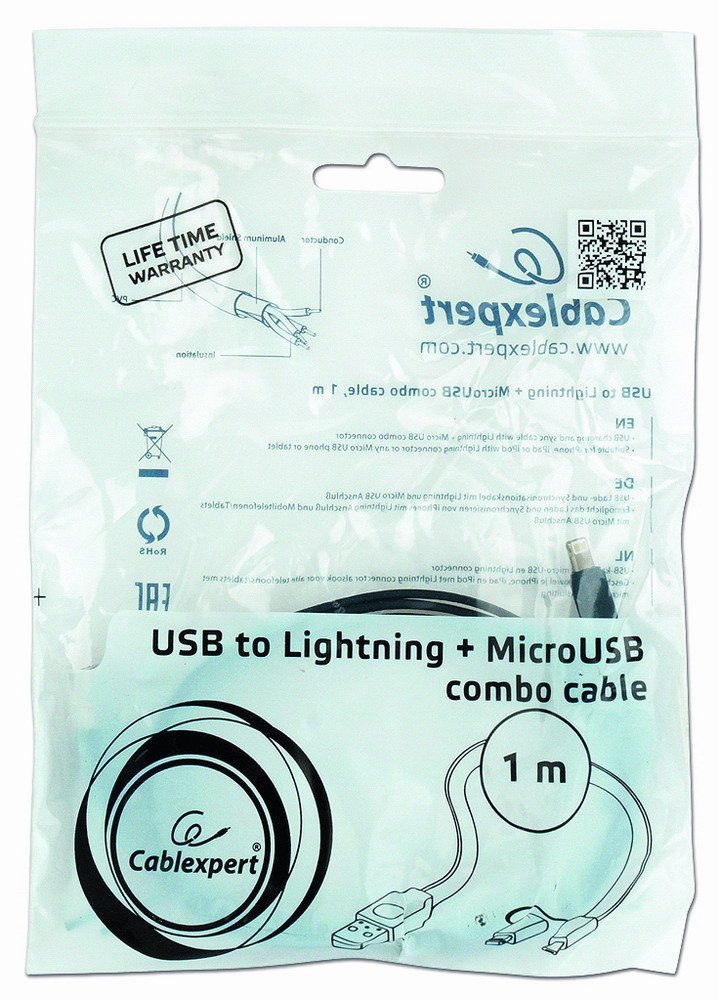 Gembird Cable Usb 2.0 A Micro Usb Y Lightning 1m Negro