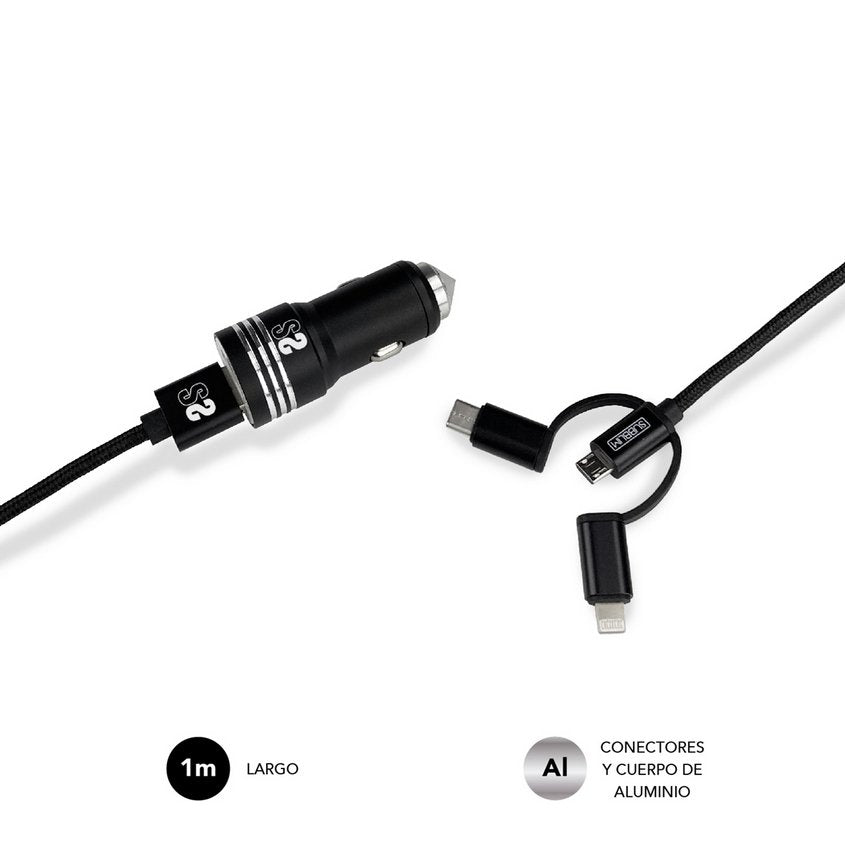 Cargador De Coche Subblim Sub-Chg-4cc002/ 2 Usb + Cable Usb 3 En 1/ 2.4a/ Negro