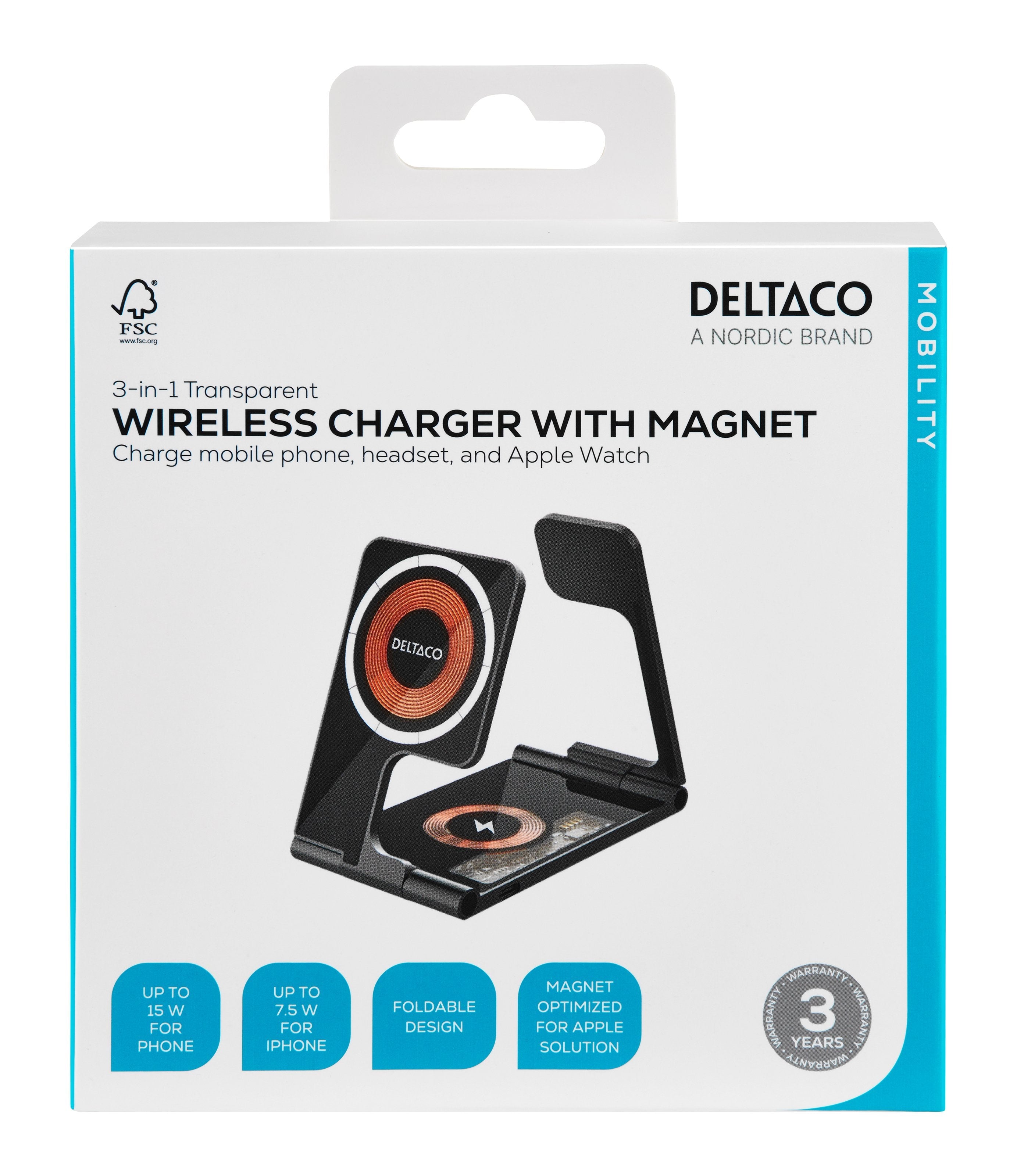 EAN 7333048065032 - Deltaco QI-1047 cargador de dispositivo móvil Auriculares, Smartphone, Reloj inteligente Negro, Gris USB imagen 6