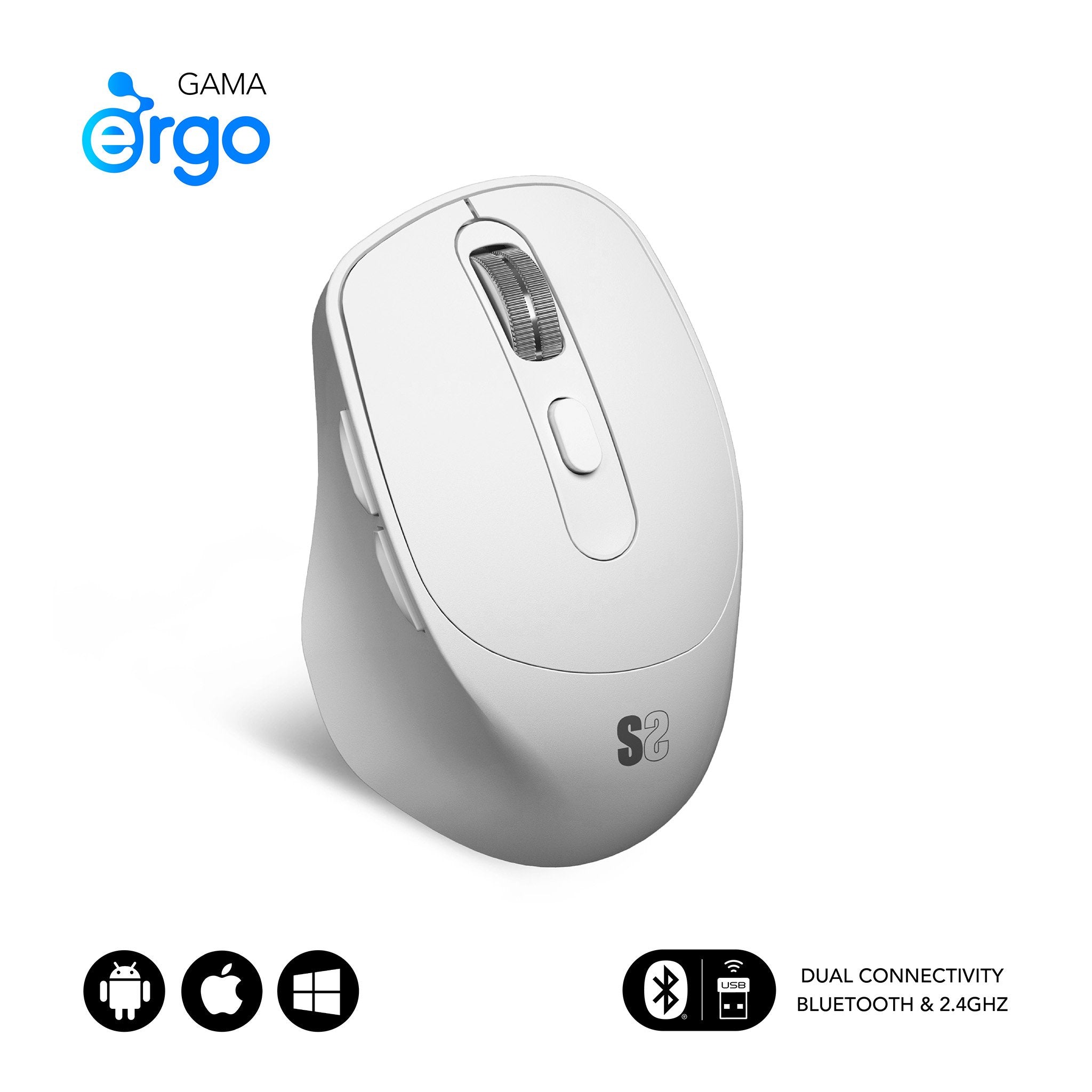 Raton Subblim Confort Ergo Dual Inalambrico Bluetooth, Usb 2.4ghz 2400dpi - 5 Botones - Uso Diestro - Blanco