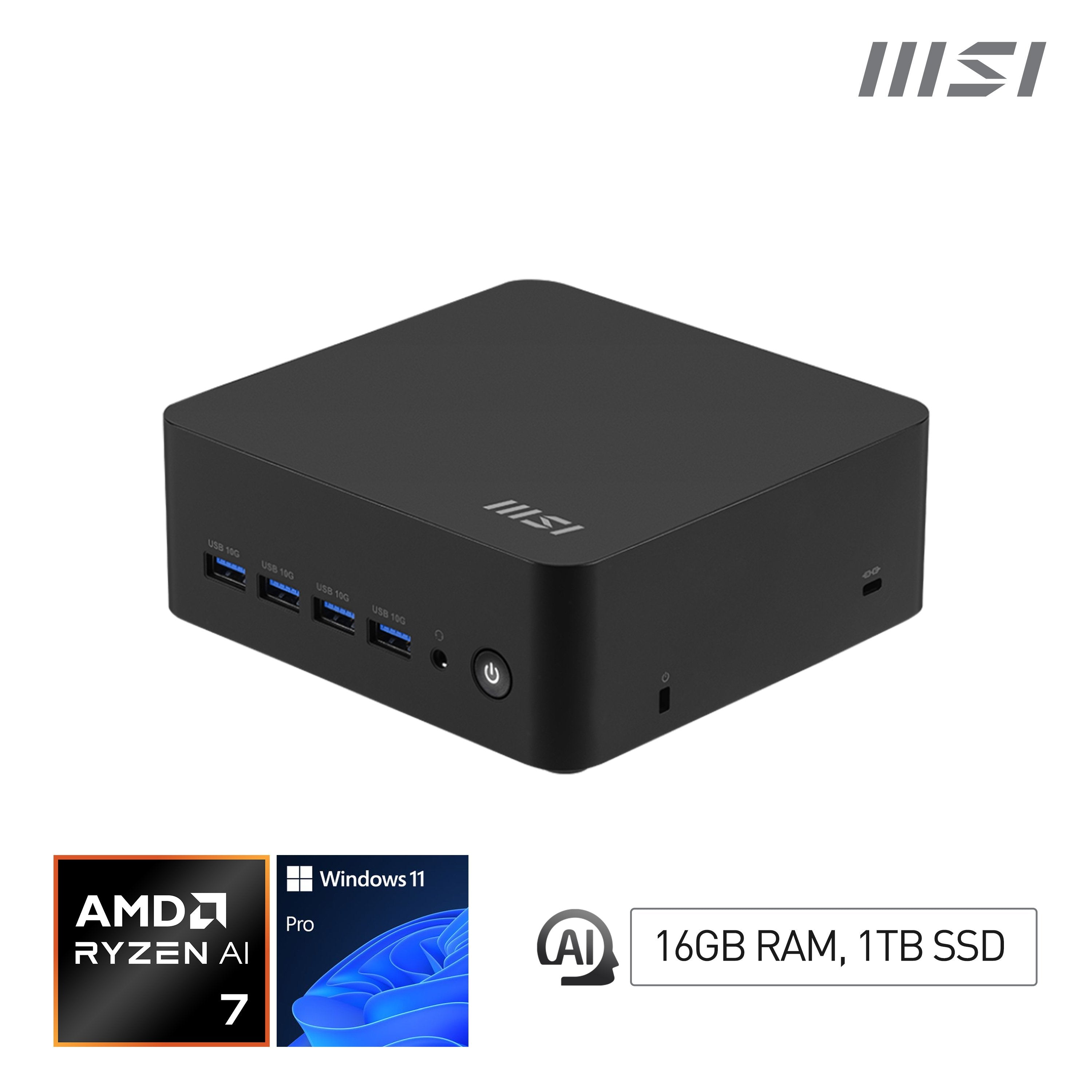 Msi Cubi Z Ai 8m R7 8845hs Fs 16gb 1tb W11p Amd Ryzen 7 16 Go Ddr5-Sdram 1 To Ssd Windows 11 Pro Mini