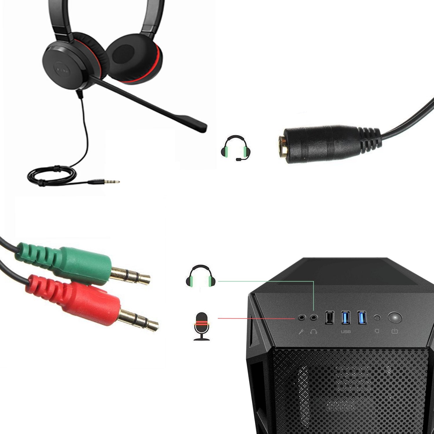 EAN 8054392619809 - Ewent EC1642 cable de audio 0,15 m 3,5mm 2 x 3.5mm Negro, Verde, Rojo imagen 2