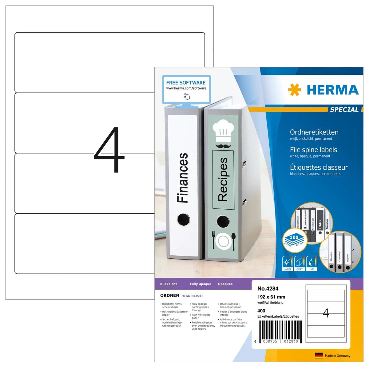 Herma Etiquetas Para Archivador 61,0 X 192,0 Mm Blanco