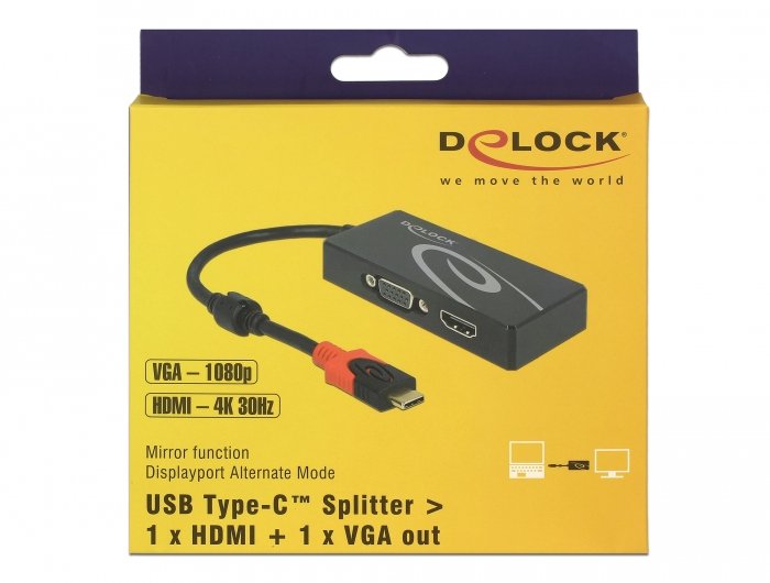 Usb Type-C Splitter (Dp Alt Mode) > 1 X Hdmi + 1 X Vga Out
