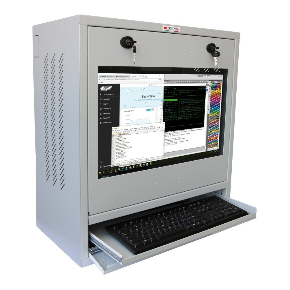 Techly 105780 Armario Gris Seguridad Para Pc, Monitor Táctil Lcd Y Teclado