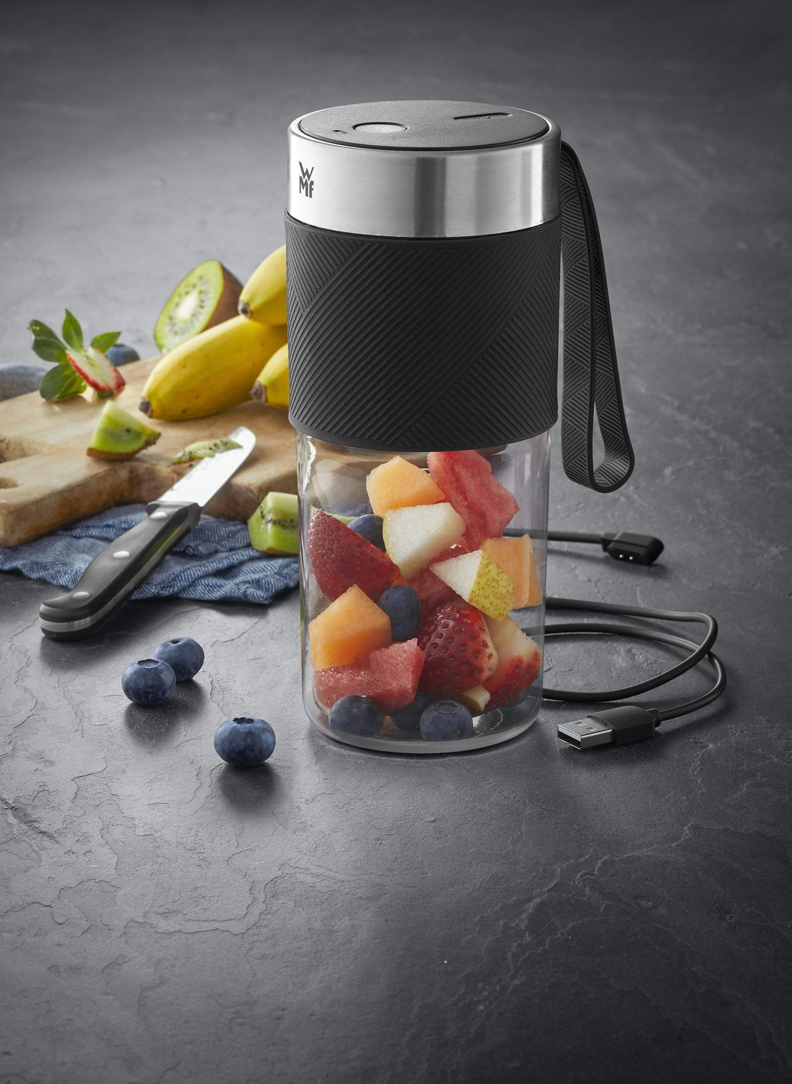 Batidora Wmf Kitchenminis Mix On The Go 0,3 L 50 W Negro, Acero Inoxidable, Transparente