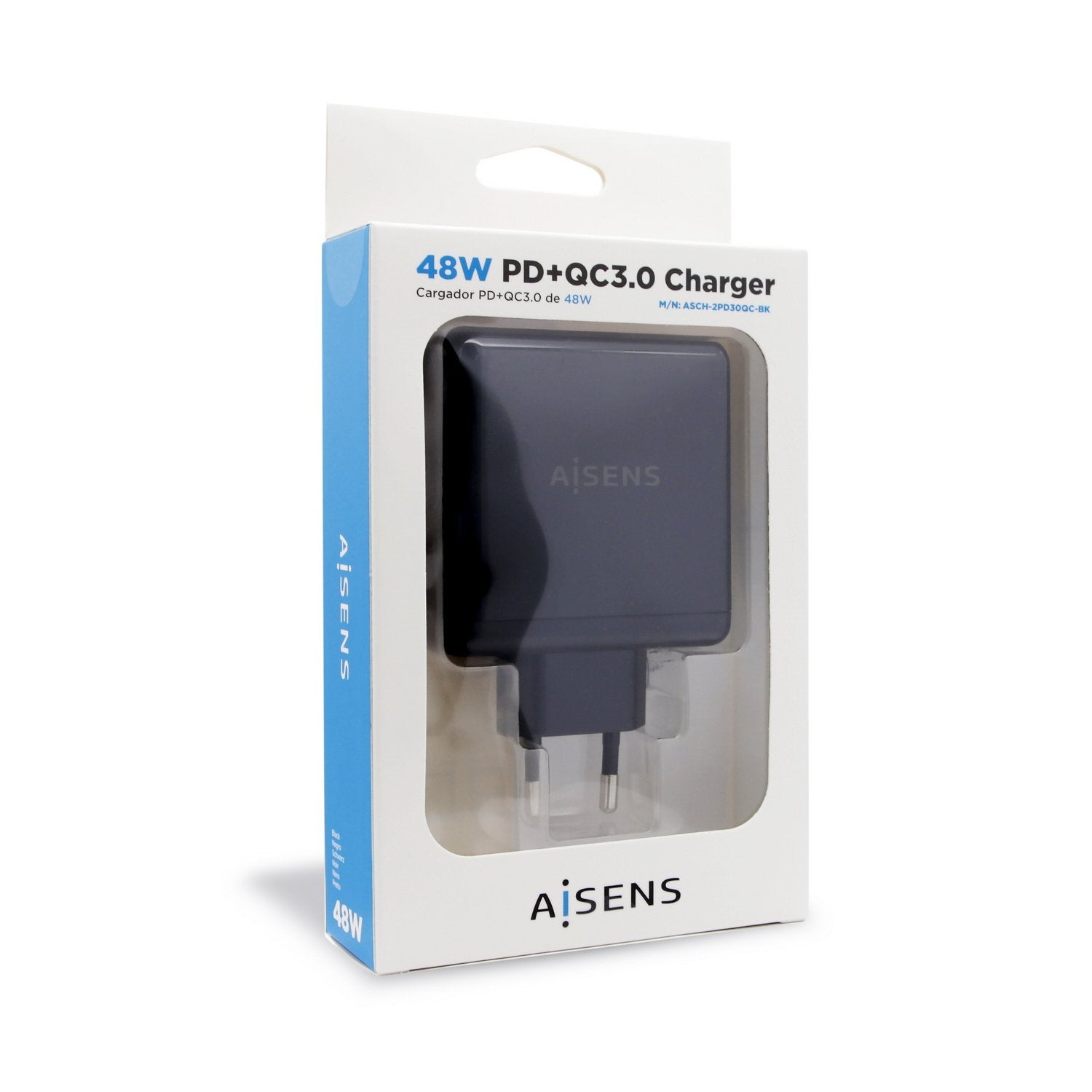 Aisens Cargador Para Smartphone 48w 1x Usb-C Pd3.0 30w, 1x Usb-A Qc3.0 18w
