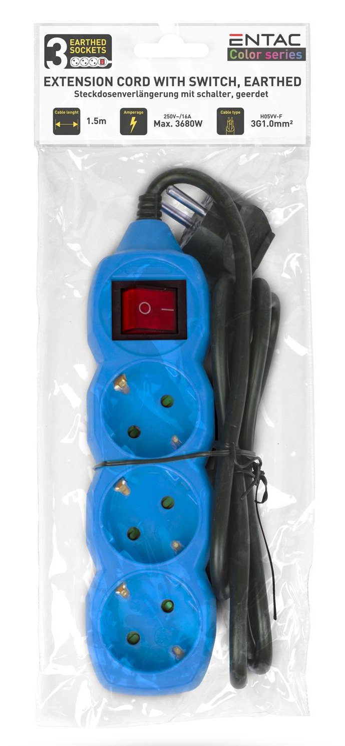 Entac Meckdosenleime 3fach 1,5m Schalter Azul