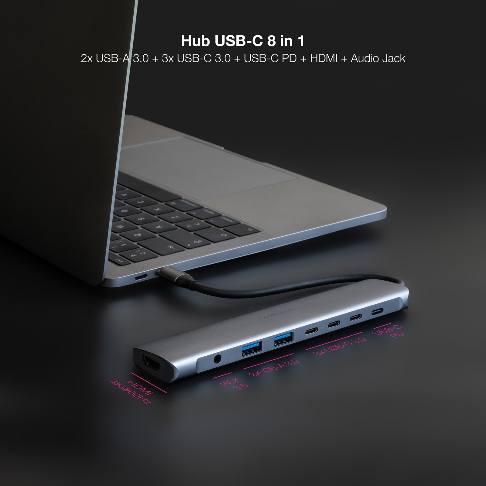 EAN 8433281015555 - Nanocable 10.16.4608 base para portátil y replicador de puertos Alámbrico USB 3.2 Gen 1 (3.1 Gen 1) Type- imagen 3