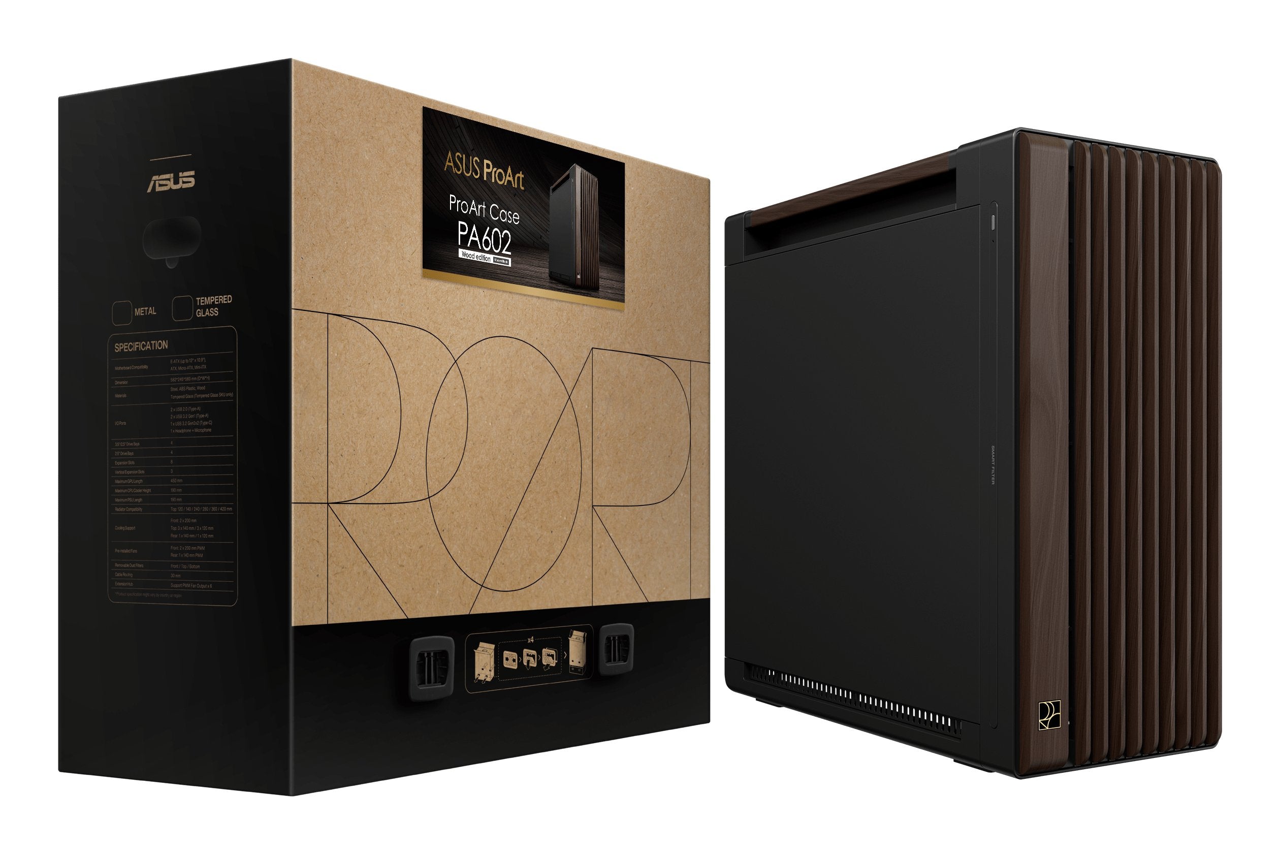 Caja Pc Asus Geh Proart Pa602 Walnut Wood Metal Pwm Modern Negro