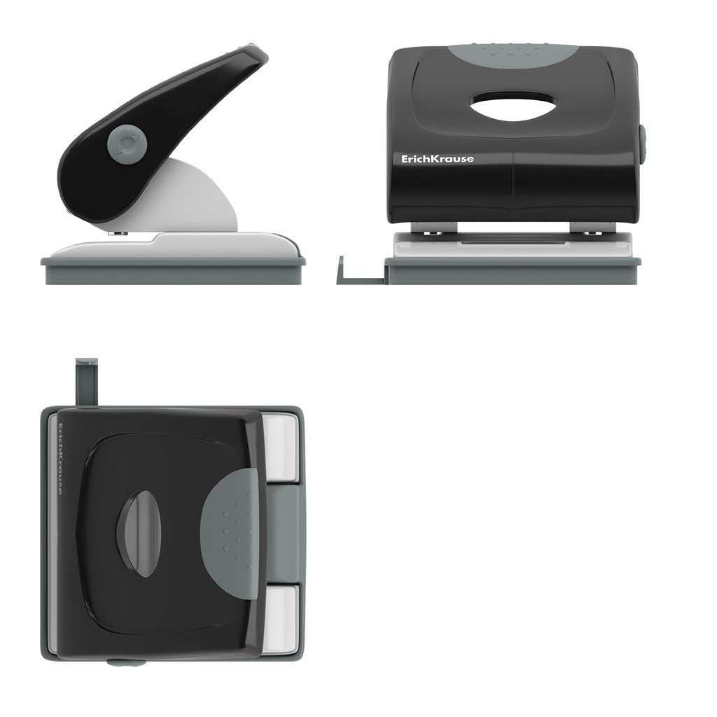 Erichkrause Elegance Perforadora - Perfora Hasta 30 Hojas - Bandeja De Confeti - Barra Guia Con Marcas De Formato - Color Negro