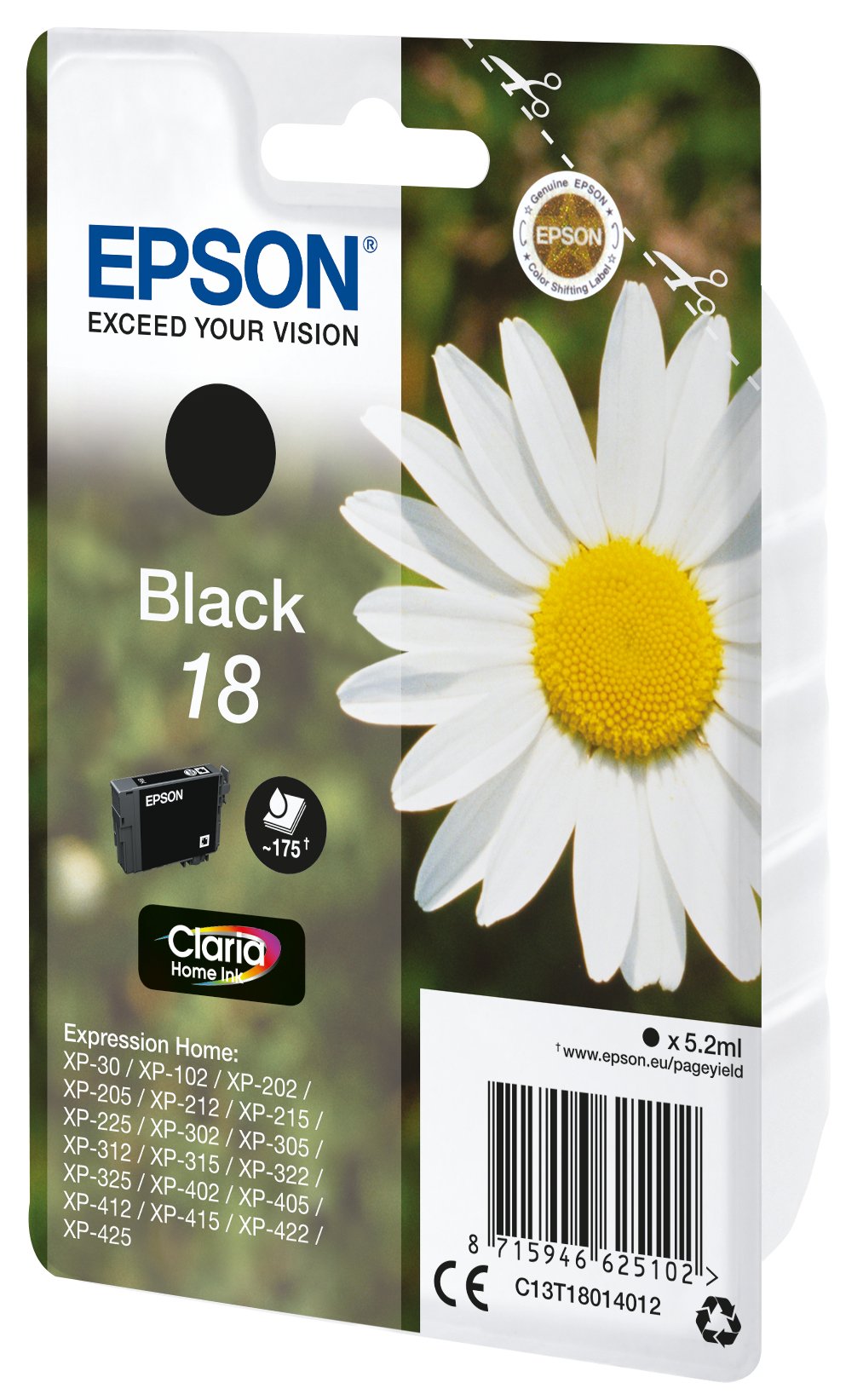 Epson 18 5.2 Ml Negro Original Blíster Con Alarmas De Rf/Acústica Cartucho De Tinta Para Expression Home Xp-212 215 225 312 315 322 325 412 415 422 425
