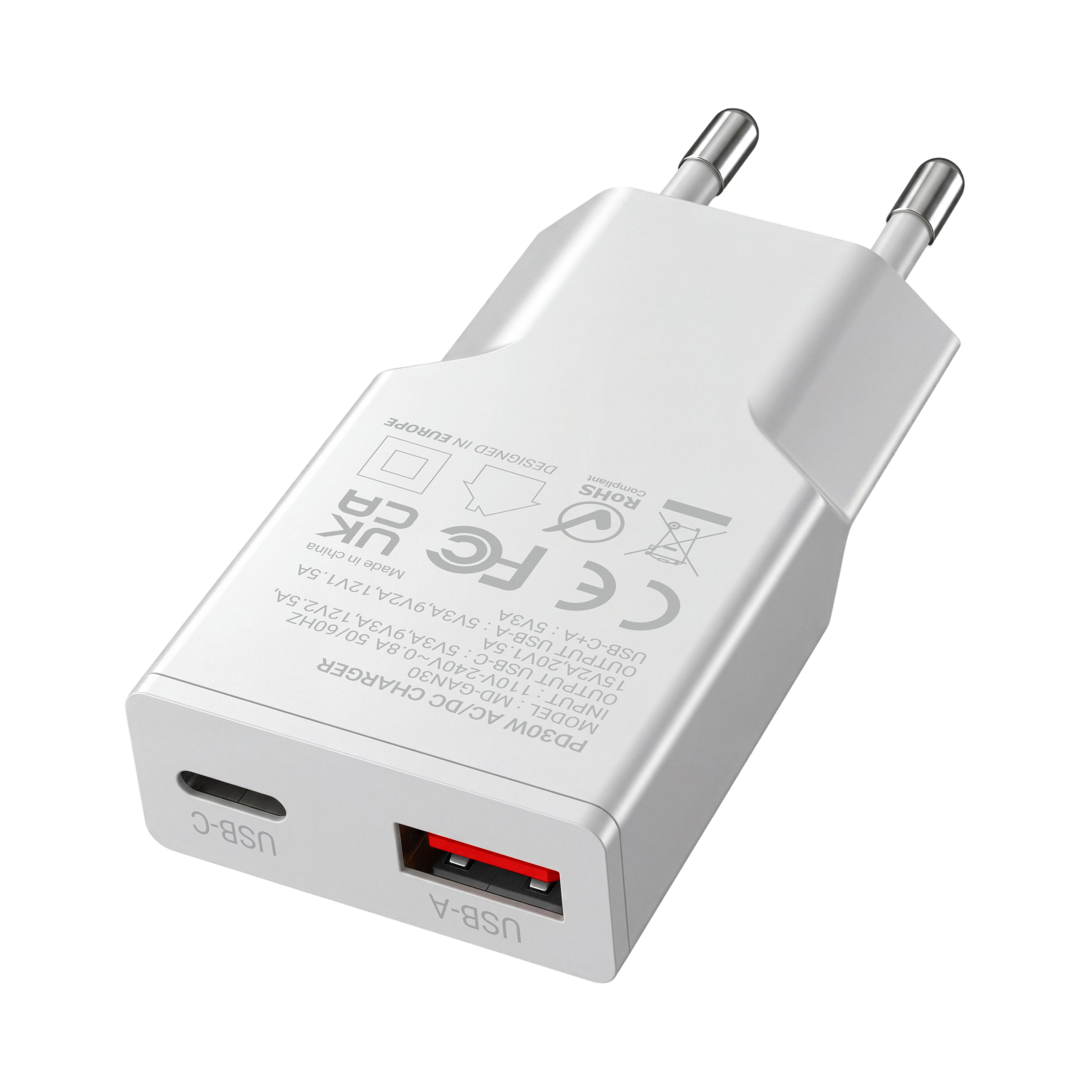Cargador Usb Gan Mars Gaming Md-Gan30w 30w 1xusb-C 1xusb-A Pd Color Blanco