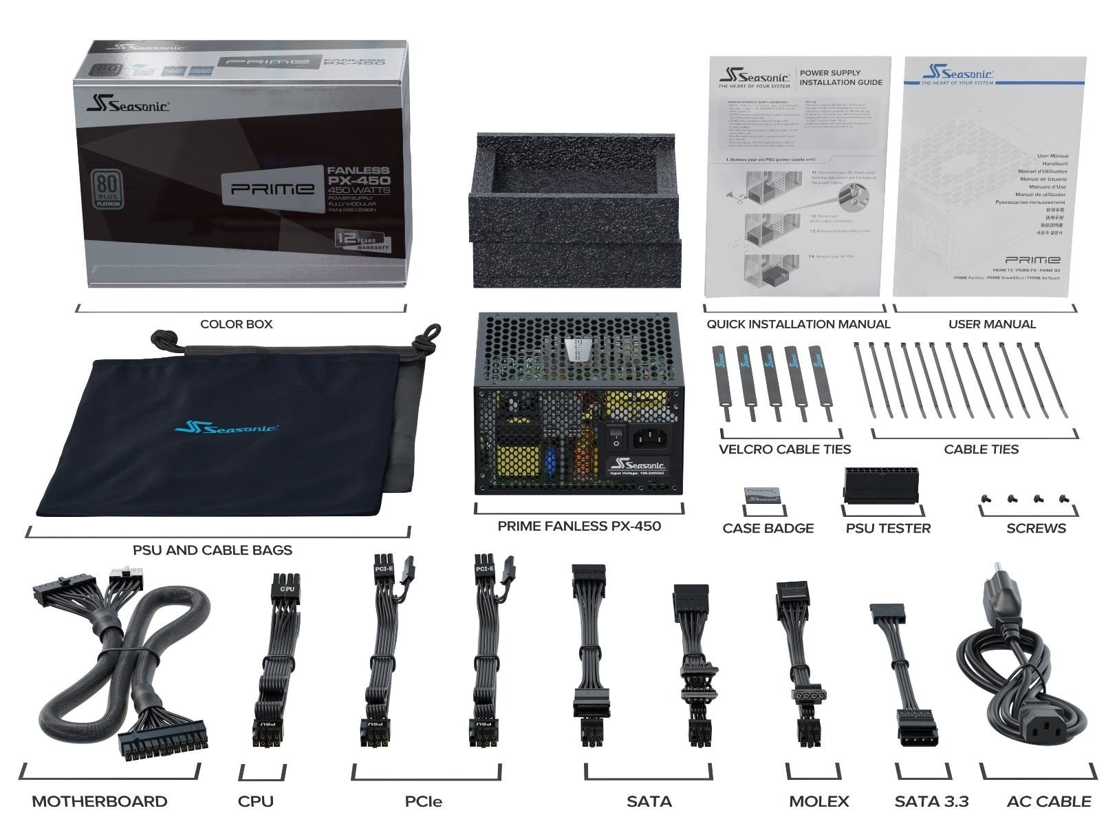 EAN 4711173875598 - Seasonic PRIME Fanless PX unidad de fuente de alimentación 450 W 20+4 pin ATX ATX Negro imagen 9