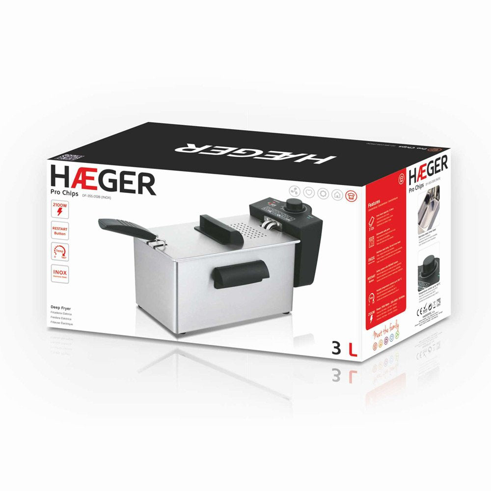 EAN 5608475017612 - Haeger DF-3ES.017A freidora Sencillo 3 L 2000 W Negro, Acero satinado imagen 3