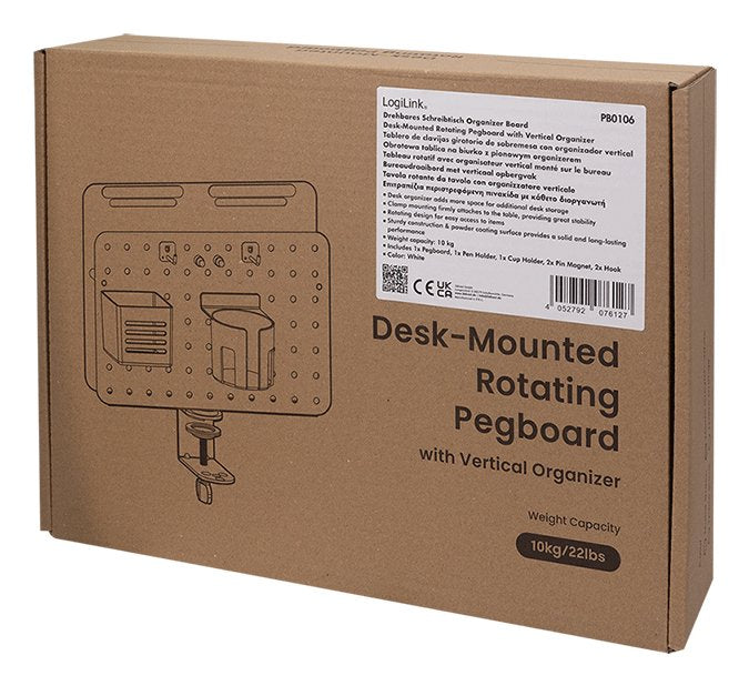 Pegboard, Clamp-On, Office, 362x445mm, Rotating, Blanco