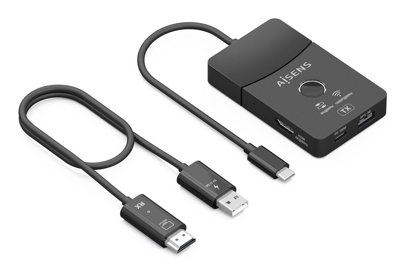 Aisens Docking Usb-C A Hdmi 1080p@60hz (Inalambrico) 30m, 1xhdmi 4k60hz (Cable) 2xusb-C 1xusb-A 1xusb-C Pd 100w, Negro
