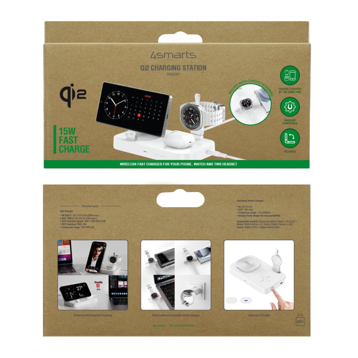 EAN 4252011910731 - 4smarts 541368 cargador de dispositivo móvil Auriculares, Smartphone, Reloj inteligente Blanco Corriente imagen 4