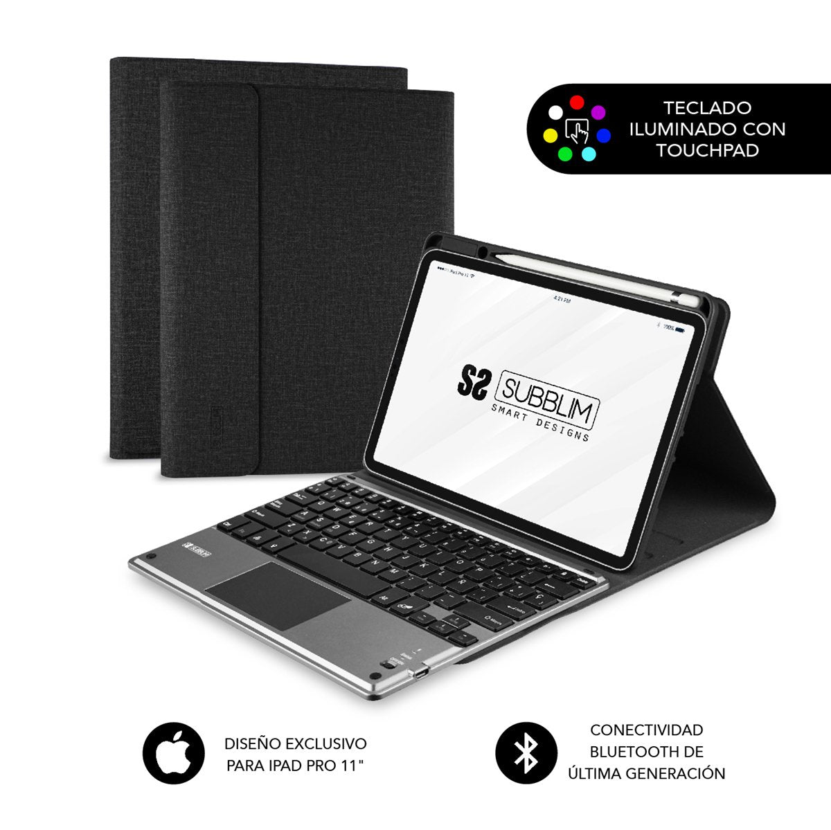 EAN 8436586741426 - SUBBLIM FUNDA + TECLADO TABLET IPAD PRO BLUETOOTH 11'' TOUCHPAD BLACK QWERTY Español Bluetooth/Micro-USB imagen 1