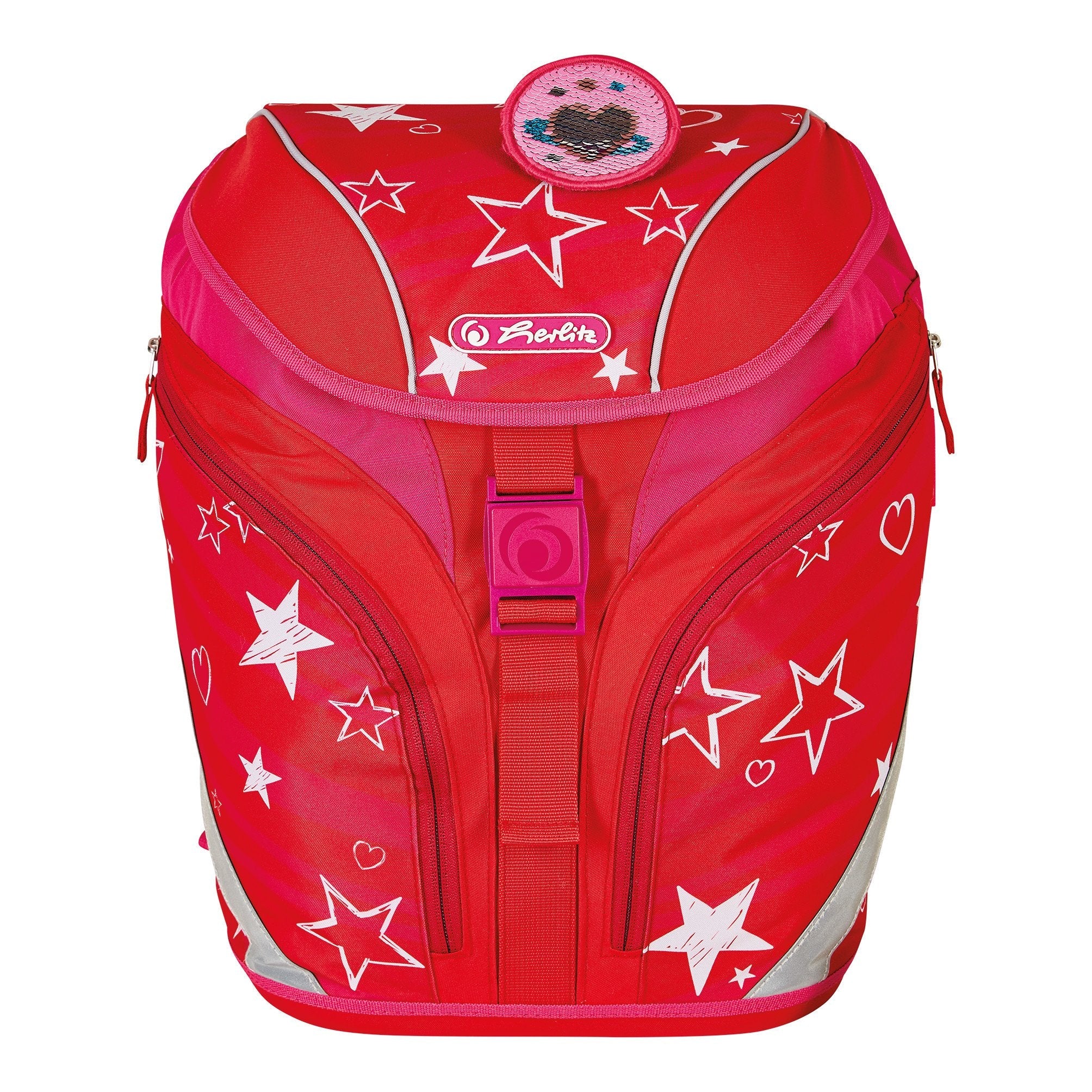 Herlitz Softlight Plus Stars&Strips Juego De Mochila Escolar Chica Poliéster Rosa, Rojo