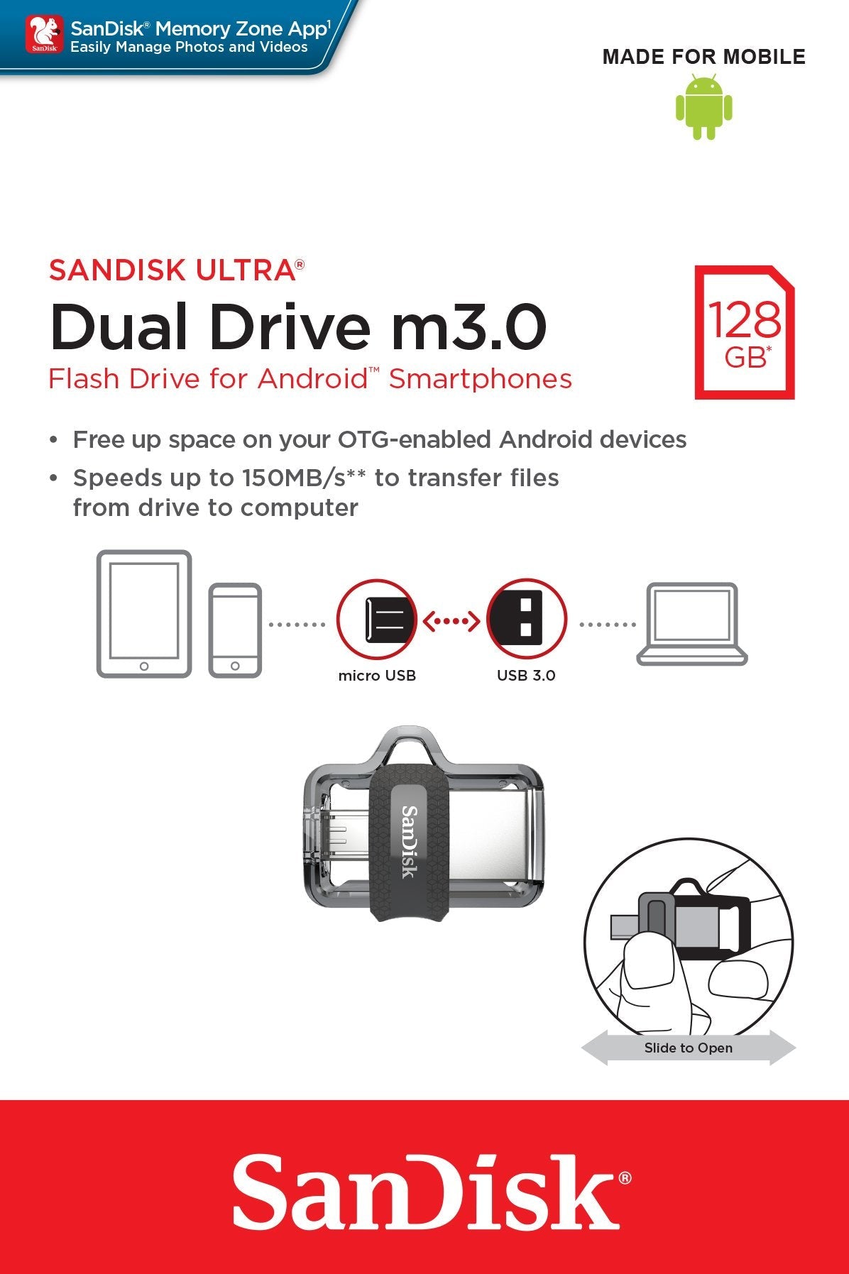 EAN 0619659149697 - SanDisk Ultra Dual m3.0 unidad flash USB 128 GB USB Type-A / Micro-USB 3.2 Gen 1 (3.1 Gen 1) Negro, Plata imagen 4
