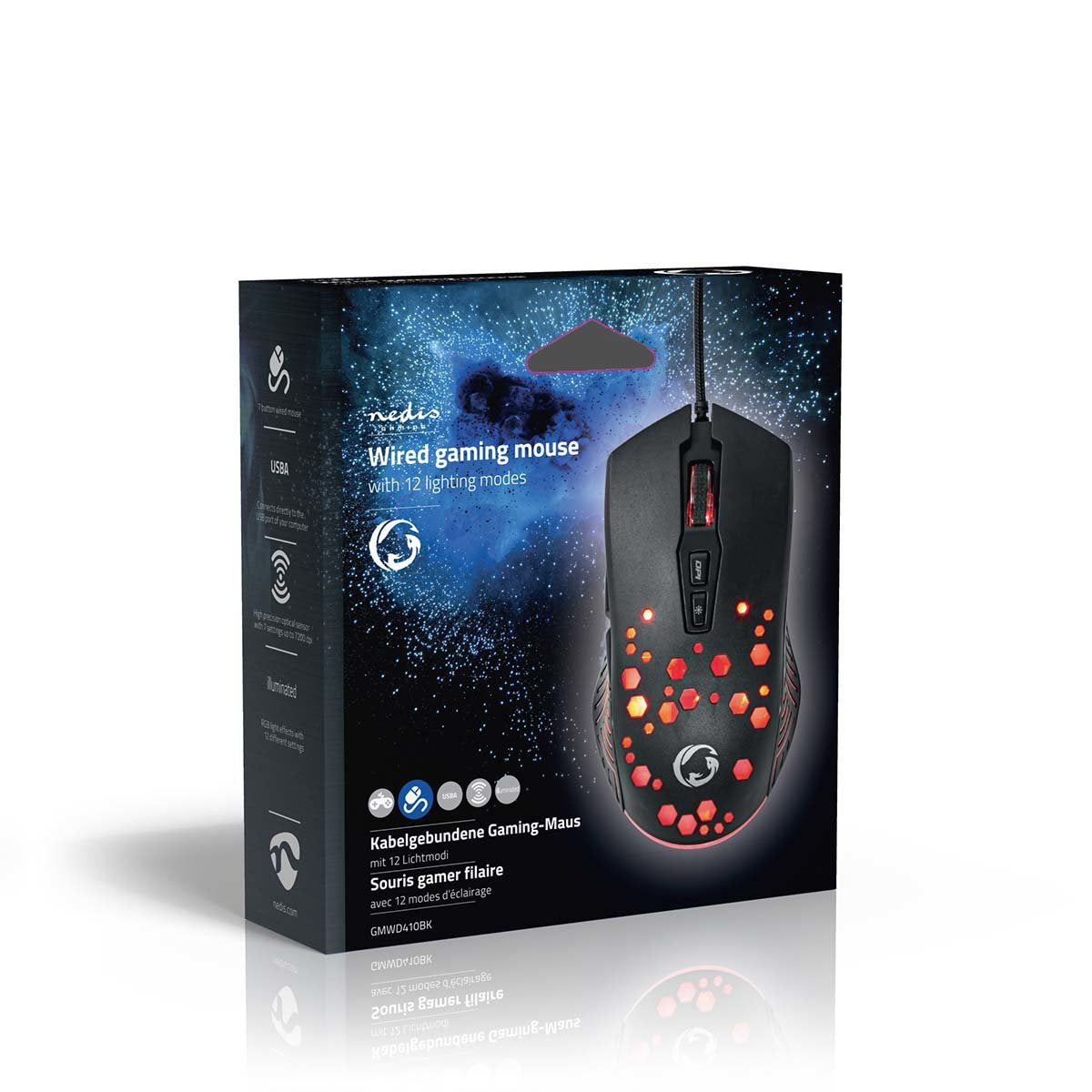 EAN 5412810411276 - Nedis GMWD410BK ratón Juego mano derecha USB tipo A Óptico 7200 DPI imagen 15