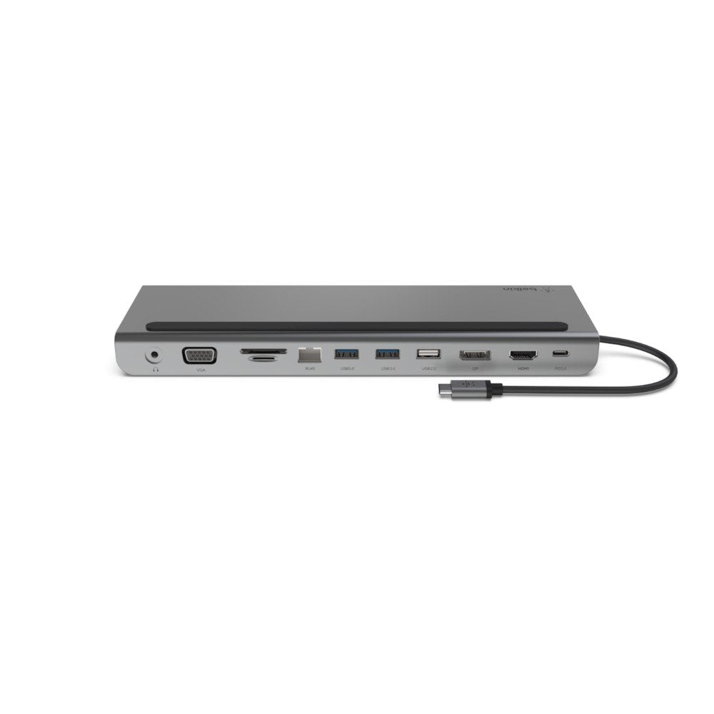 Base Dock Belkin Inc004btsgy Multipuerto Usb-C A Hdmi, Displaypor, Vga, Usb-A, Usb-C, Ethernet, Jack 3,5 Mm Color Gris