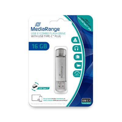 Pendrive Mediarange Mr935 16 Gb Usb Type-A / Usb Type-C 3.2 Gen 1 (3.1 Gen 1) Plata