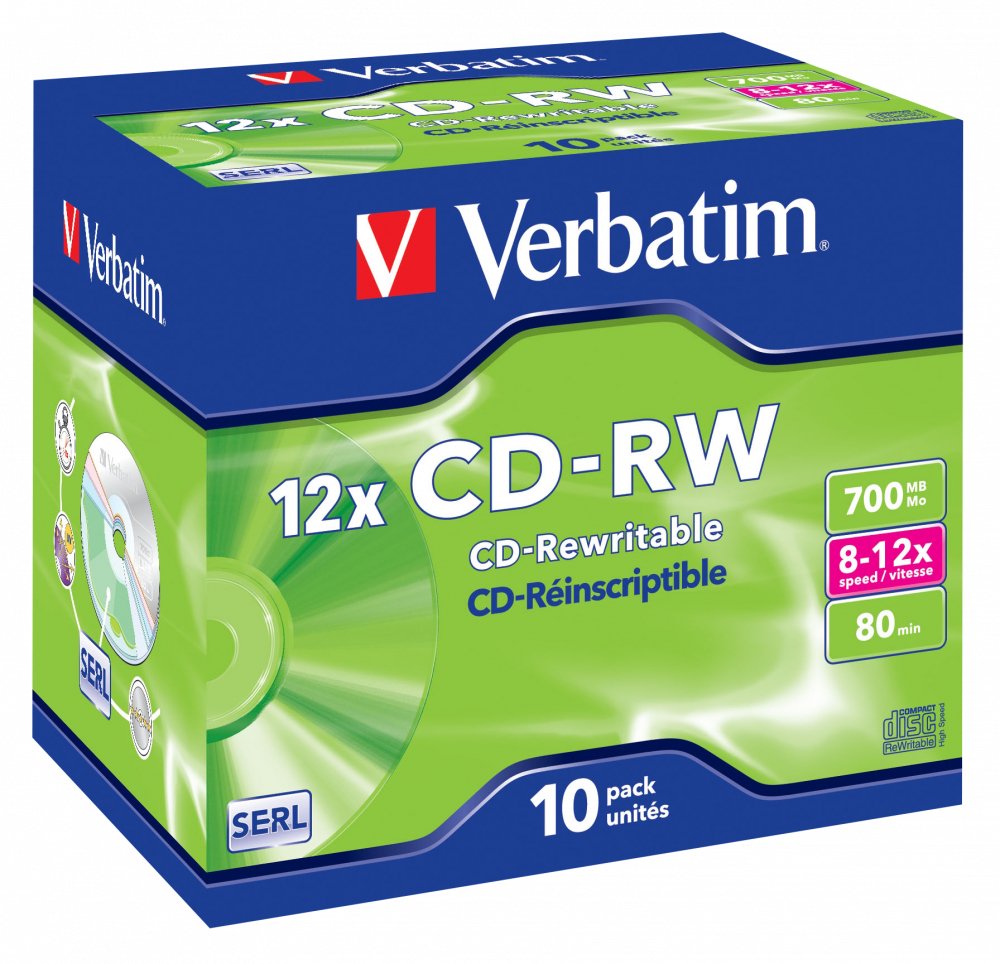 Verbatim Cd-Rw 43148 - 700mb · 12x · 10 Unidades Superficie Scratch Resistant (Resistente A Los Arañazos)
