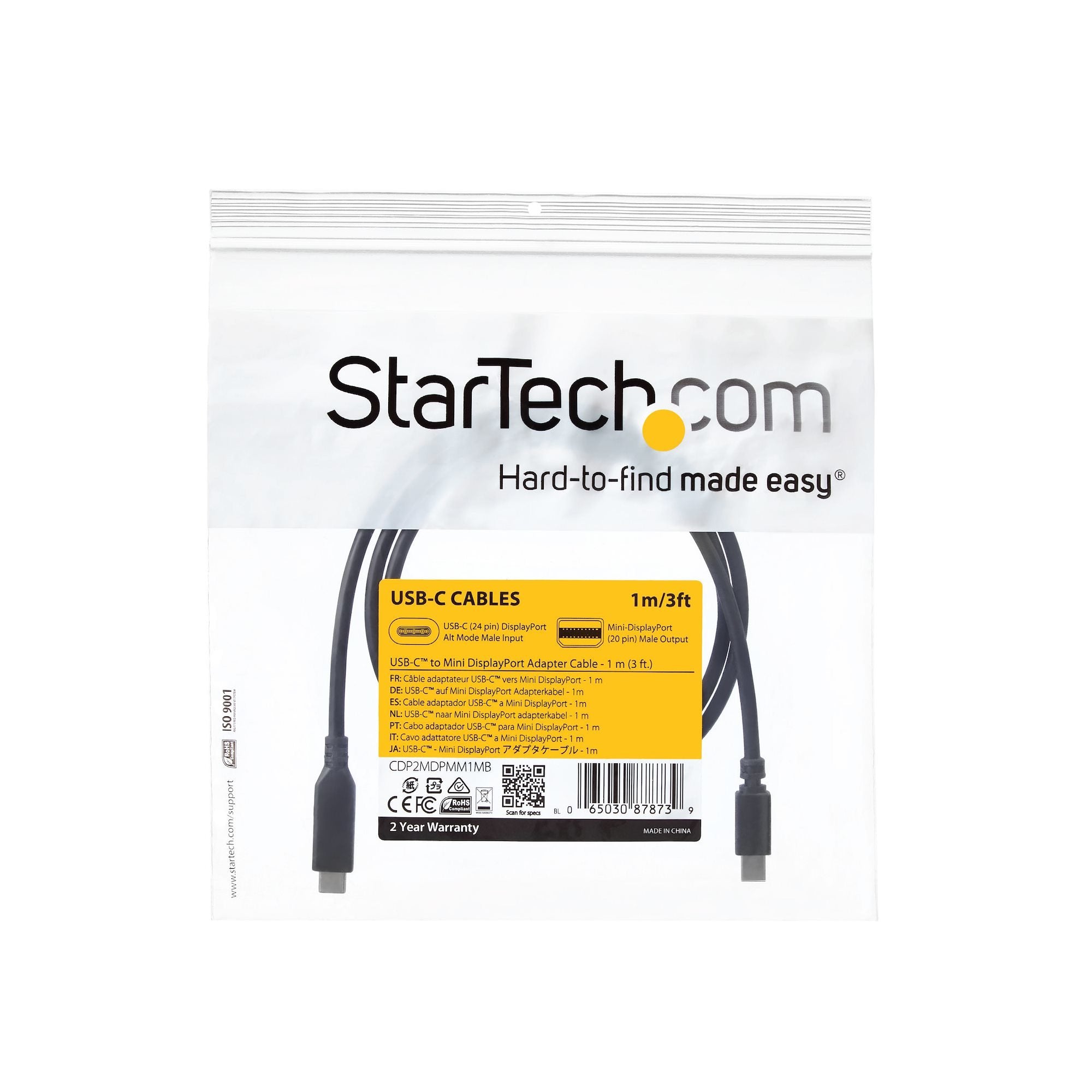 Startech Cable Usb-C A Mini Displayport 4k 60hz 1m Negro Cdp2mdpmm1mb