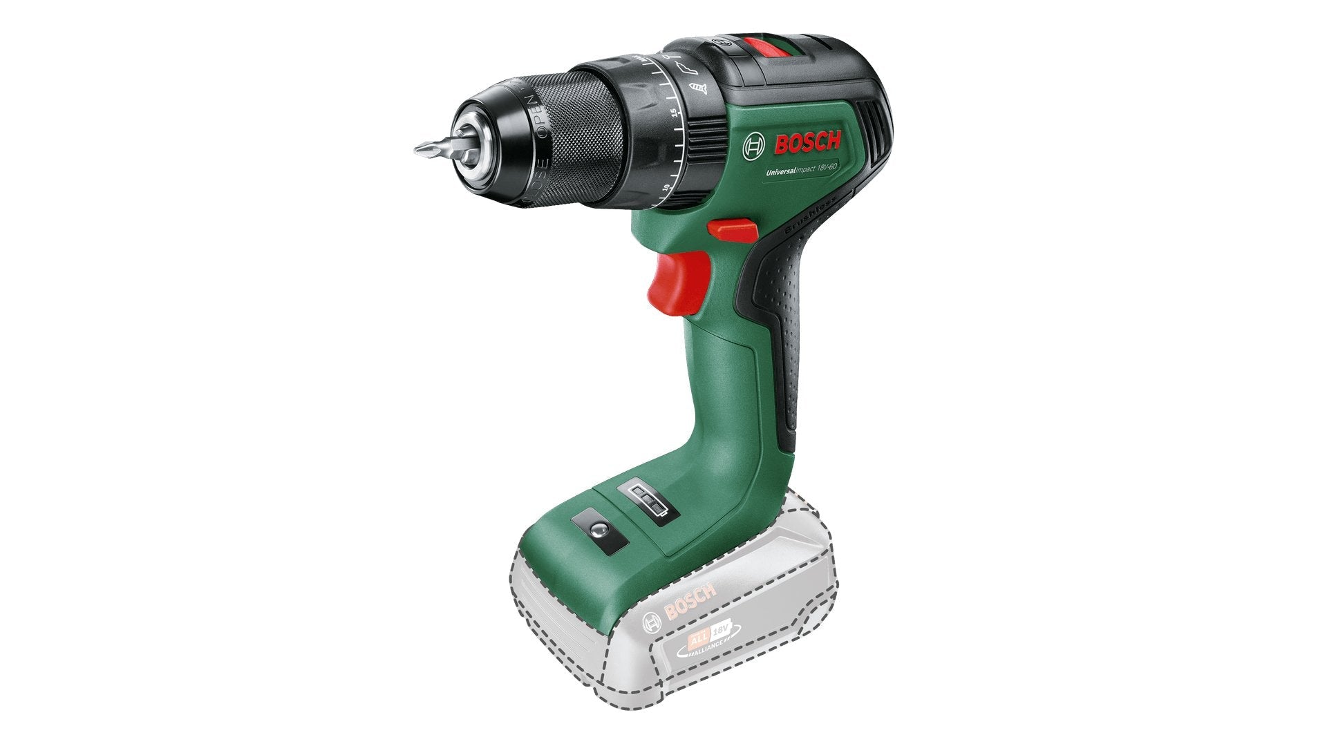 Bosch Taladro De Impacto A Batería Universalimpact 18v-60 Baretool Verde/Negro, Sin Batería Ni Cargador, Power For All Alliance