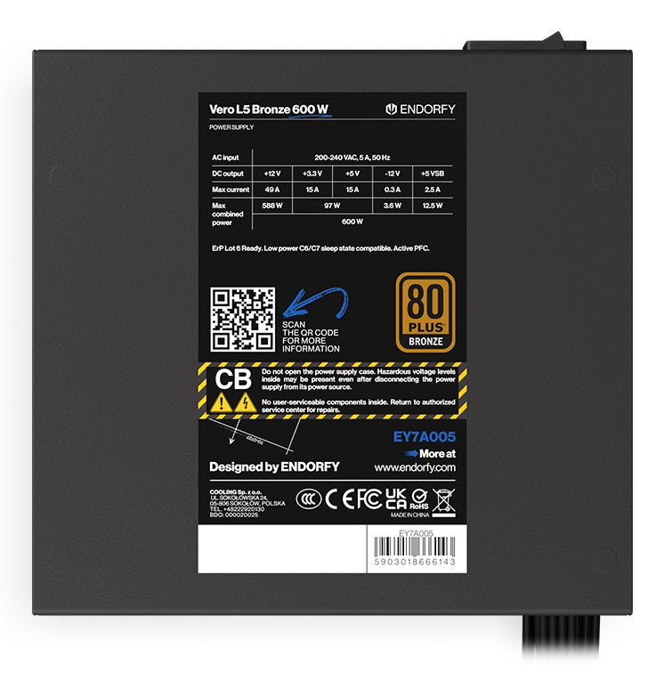 EAN 5903018666143 - ENDORFY Vero L5 Bronze 600W unidad de fuente de alimentación 24-pin ATX ATX Negro imagen 6