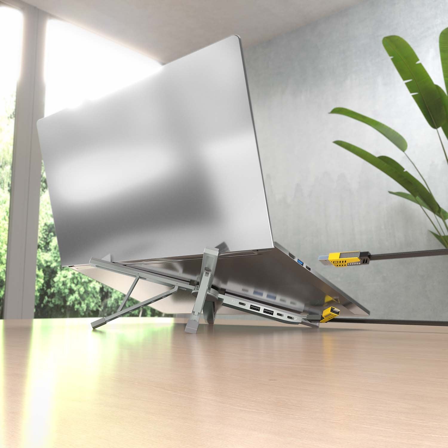 Aisens Soporte De Sobremesa Ajustable Para Portatil / Tablet Con Usb-C Docking 4 En 1, Gris