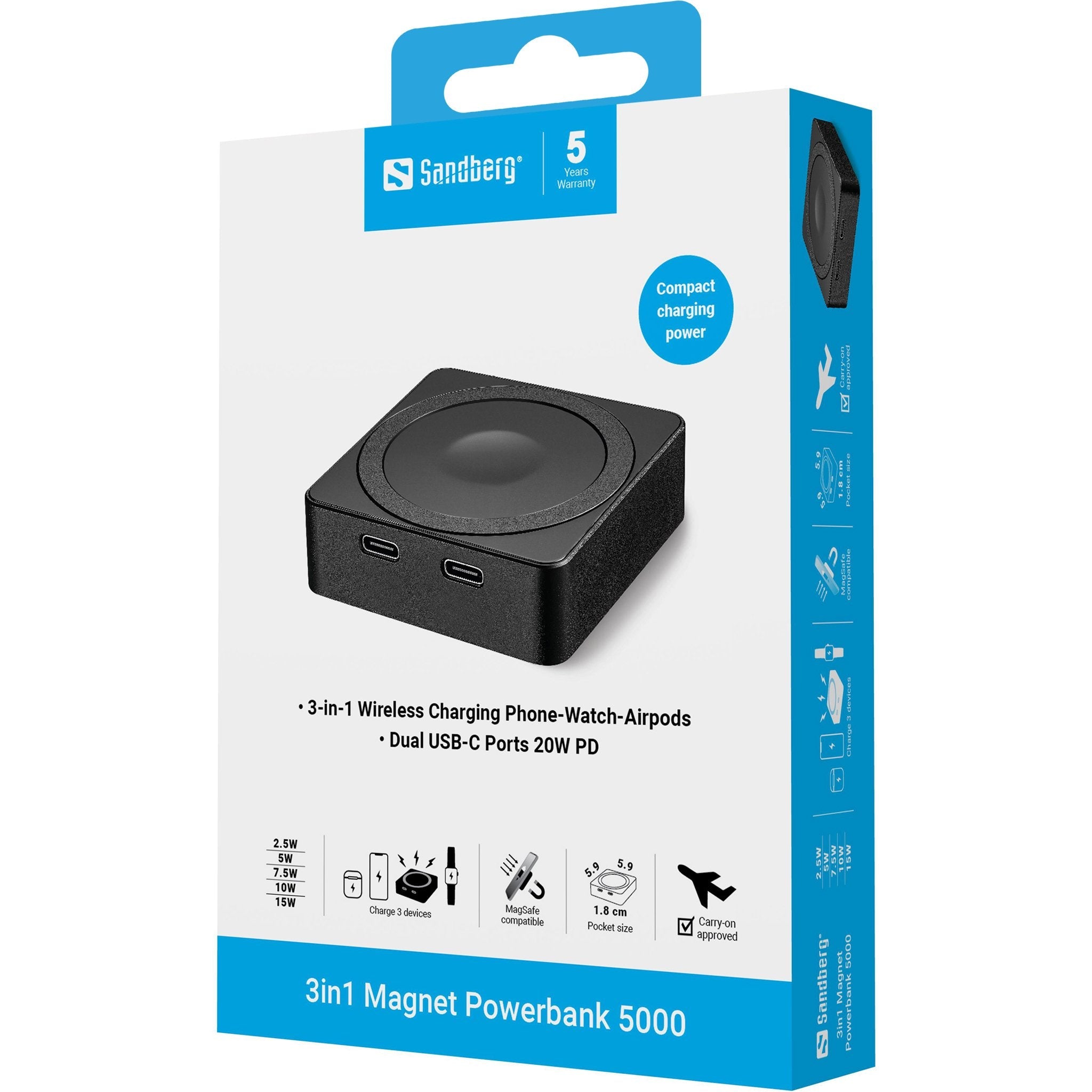Sandberg 421-28 Batería Externa 5000 Mah Cargador Inalámbrico Negro