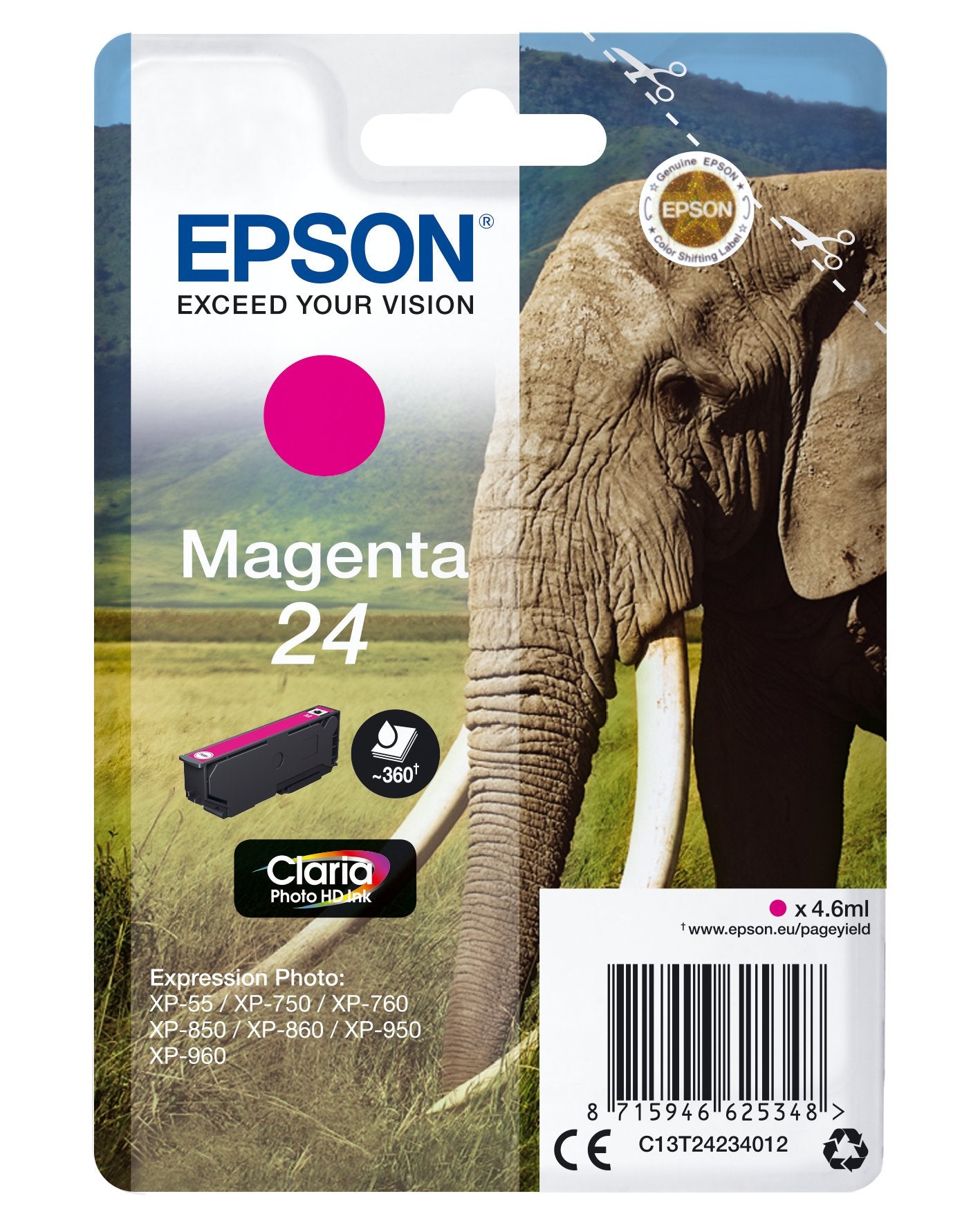 Tinta Original Epson 24 Magenta 360 Paginas/C13t24234012 C13t24234012