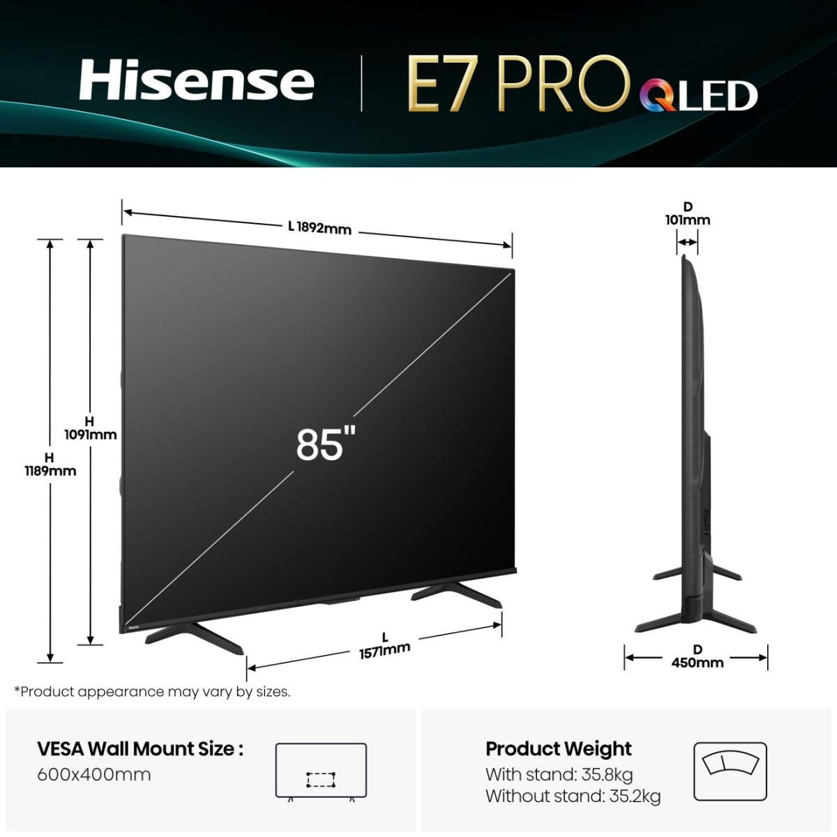 EAN 6942351416946 - Hisense 85E77Q PRO 2,16 m (85") 4K Ultra HD Smart TV Wifi Negro imagen 2