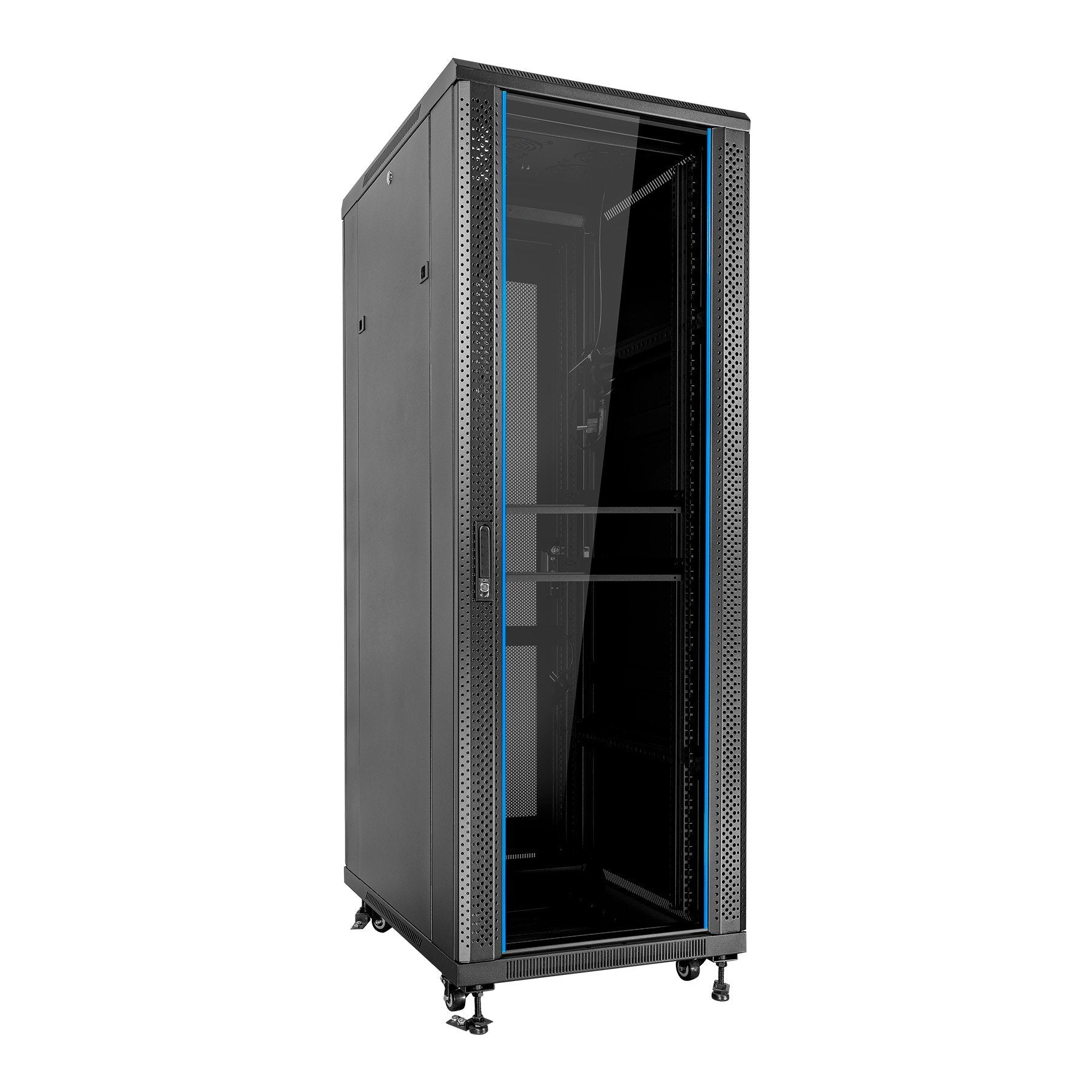 Armario De Suelo 19 Aiten Data 37u Ai6637 600 X 600 X 1780 2cl 4r Mo Color Negro Puerta De Cristal Templado Puerta Trasera Perforada