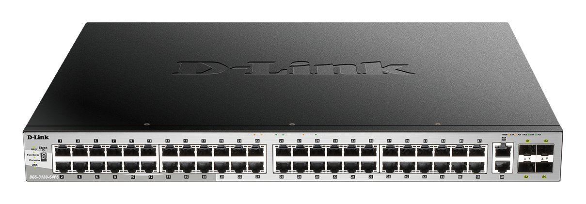 Switch Gestionable L3 D-Link Stackable Dgs-3130-54ps/E 48p Poe (370w) Giga + 2p 10g + 4p 10g Sfp+