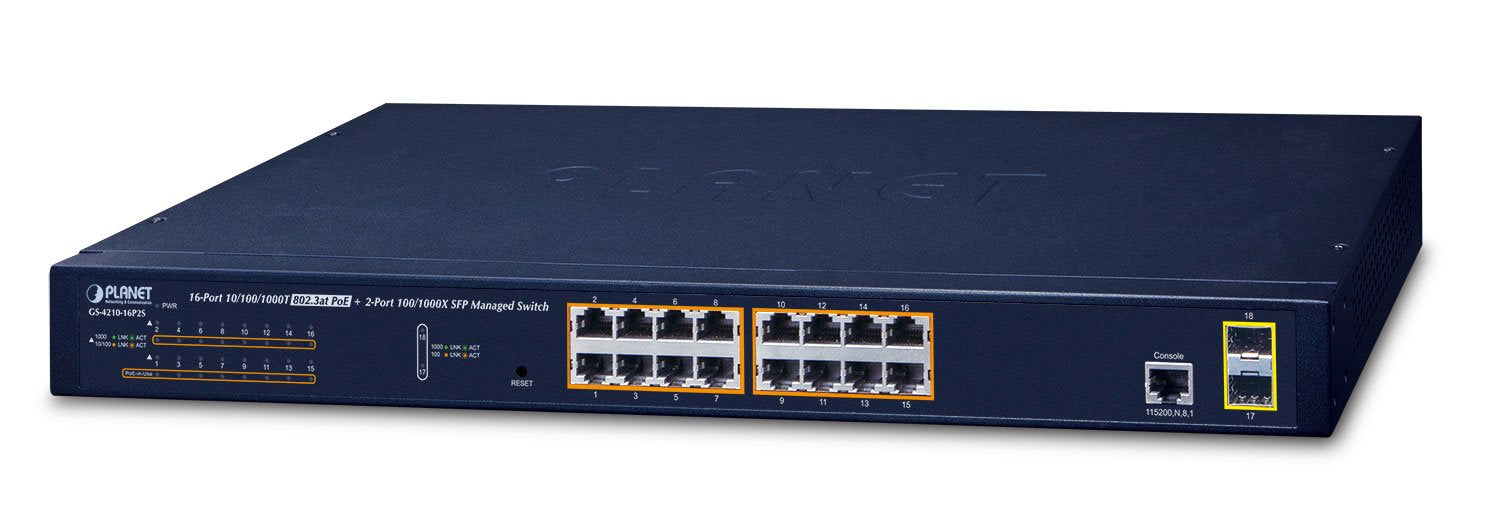 EAN 4711605282550 - PLANET GS-4210-16P2S switch Gestionado L2/L4 Gigabit Ethernet (10/100/1000) Energía sobre Ethernet (PoE) imagen 1