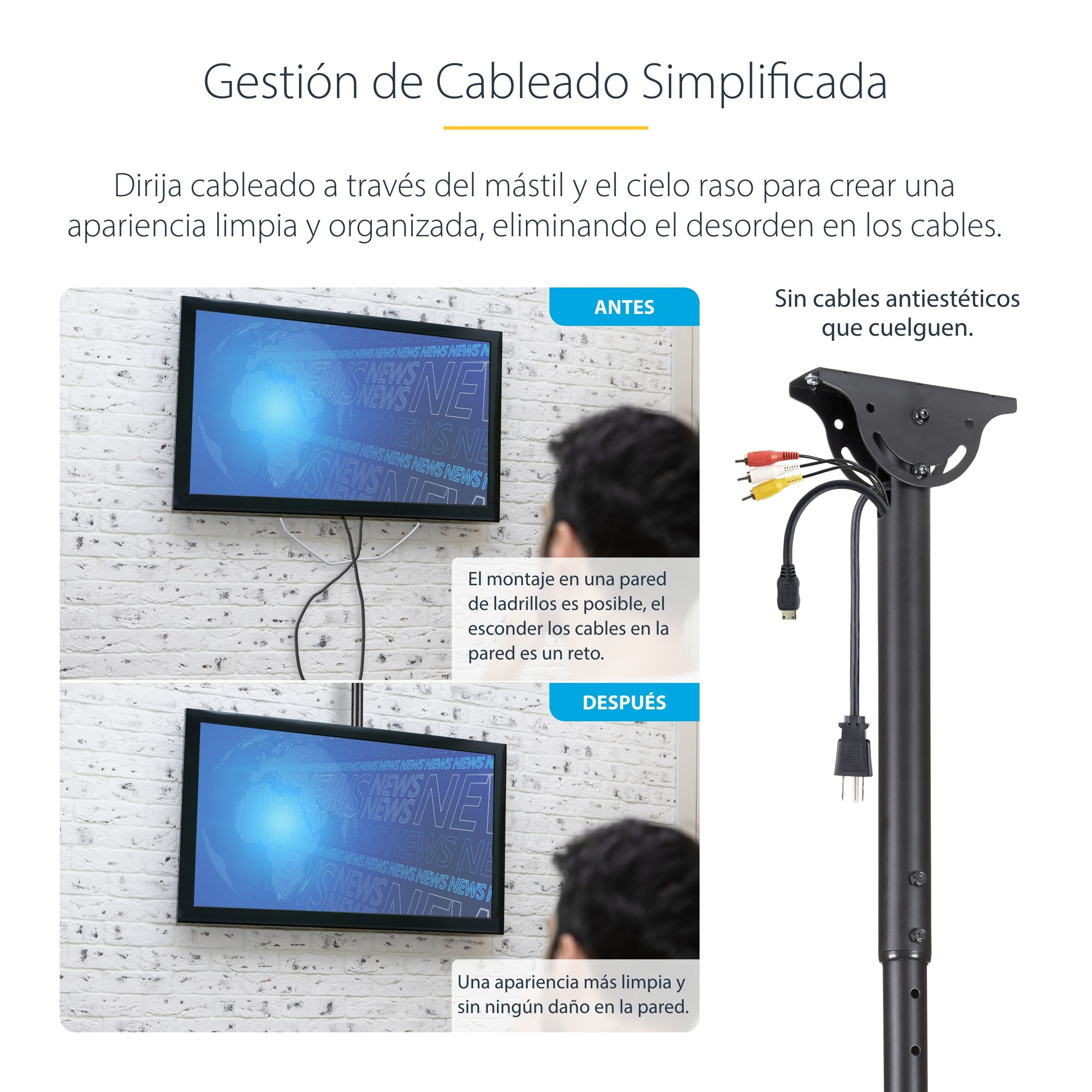 Startech.Com Base Soporte Vesa Ajustable De Montaje En Techo Para Pantallas De 37 A 70 Pulgadas - Mástil Corto