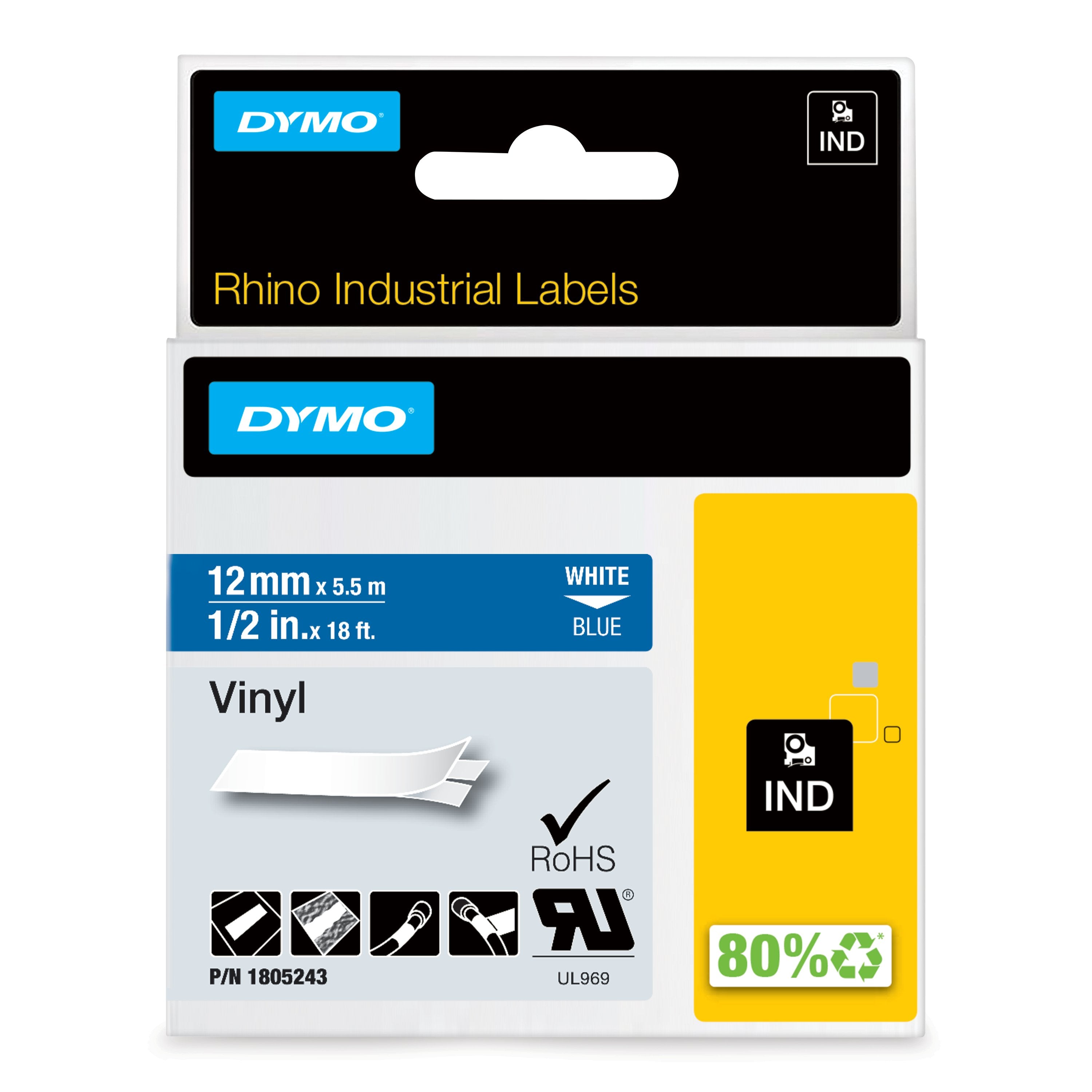 EAN 0071701059673 - DYMO 1805243 cinta para impresora de etiquetas Blanco sobre azul imagen 1
