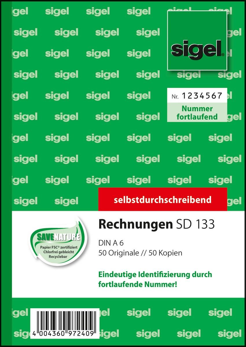 Sigel Rechnungsformular - 50 Hoja - A6 (105 X 148 Mm)