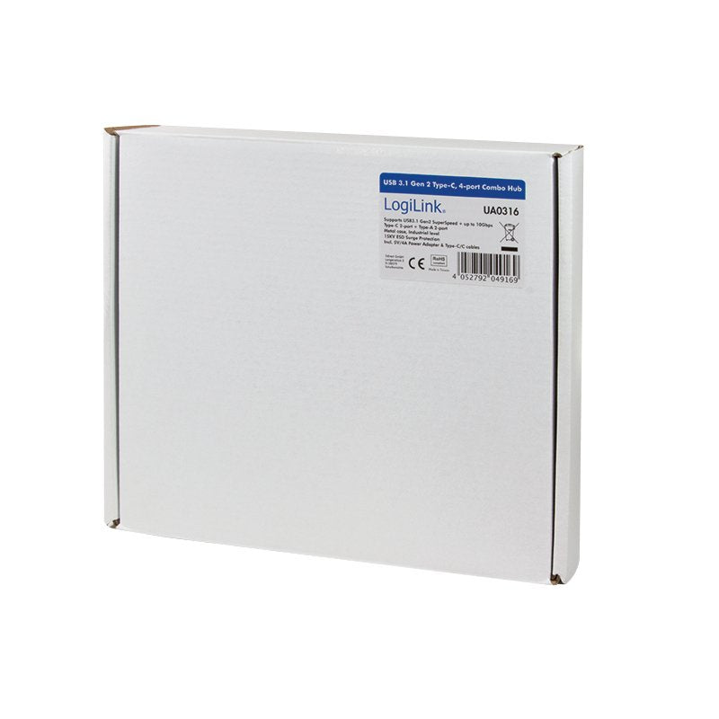 Logilink Ua0316 Hub Usb-C 3.1 Combo De 4 Puertos Gen 2 Versión Industrial