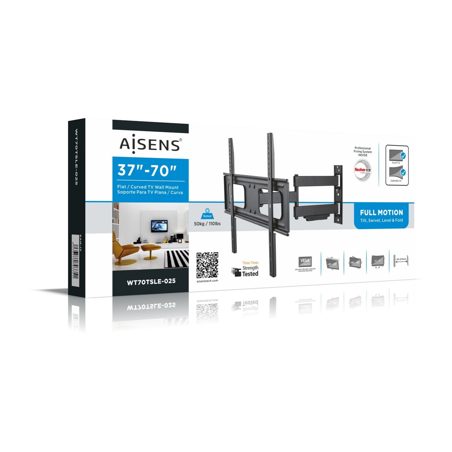 Aisens Soporte De Pared Para Pantallas 37-70'/94-177cm Hasta 50kg Giratorio / Inclinable / Nivelable Vesa Max. 600*400