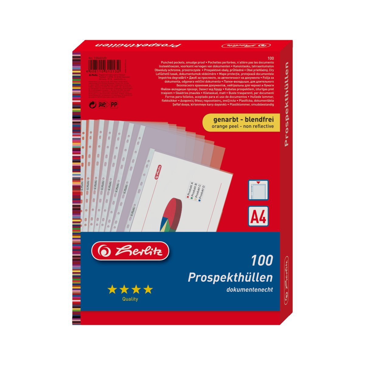 Funda Para Folleto Herlitz A4 Granulada Premium, Pack De 100