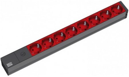 EAN 4016514019519 - Bachmann 19'' 2m 8x Schuko H05VV-F 3G 1.00mm² base múltiple 8 salidas AC Negro, Rojo imagen 1